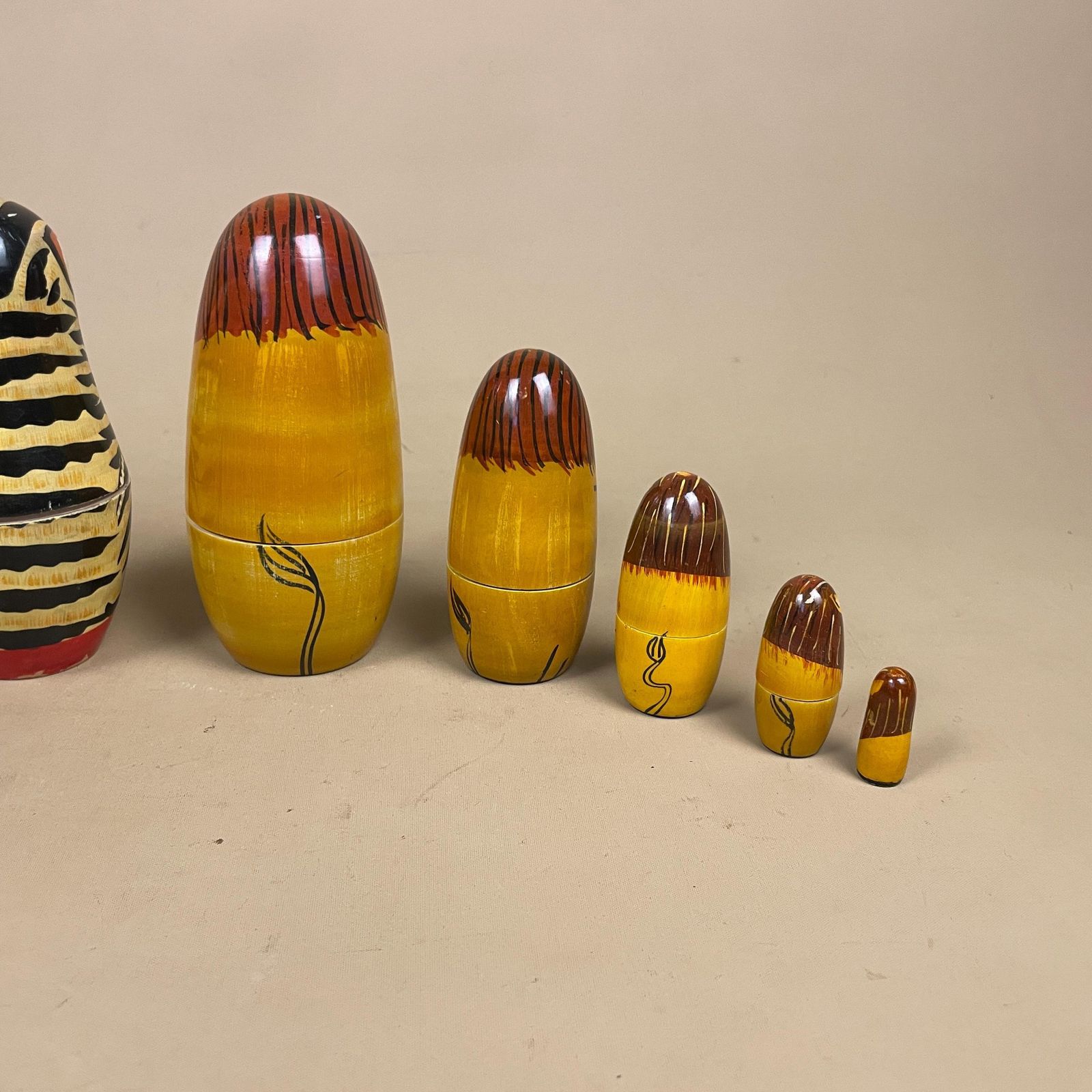Home Decor Nesting Dolls Wooden Vintage   Lion And Cat Matryoshka Set   Hand Painted Stacking Animals Decor For Nursery Shelf And Cat Lover Gift photo