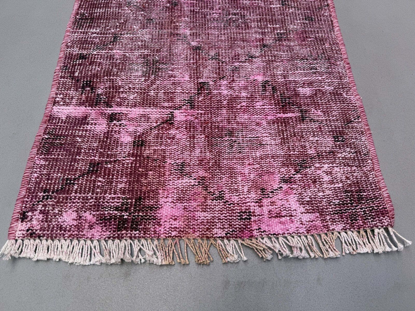 Distressed Turkish Narrow Runner 61x225 Cm Wool Vintage Rug, Overdyed 2562 photo for sale
