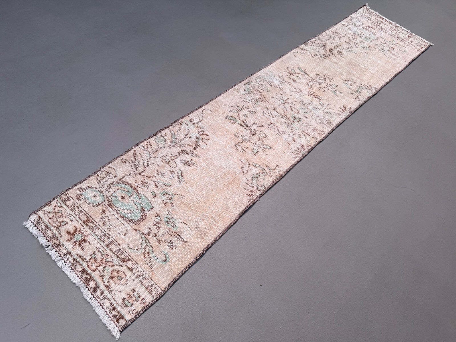 Turks Tapijt met Gebruikssporen 61x285 cm Wol Vintage Shabby Chic Loper, Beige 2561 photo for sale