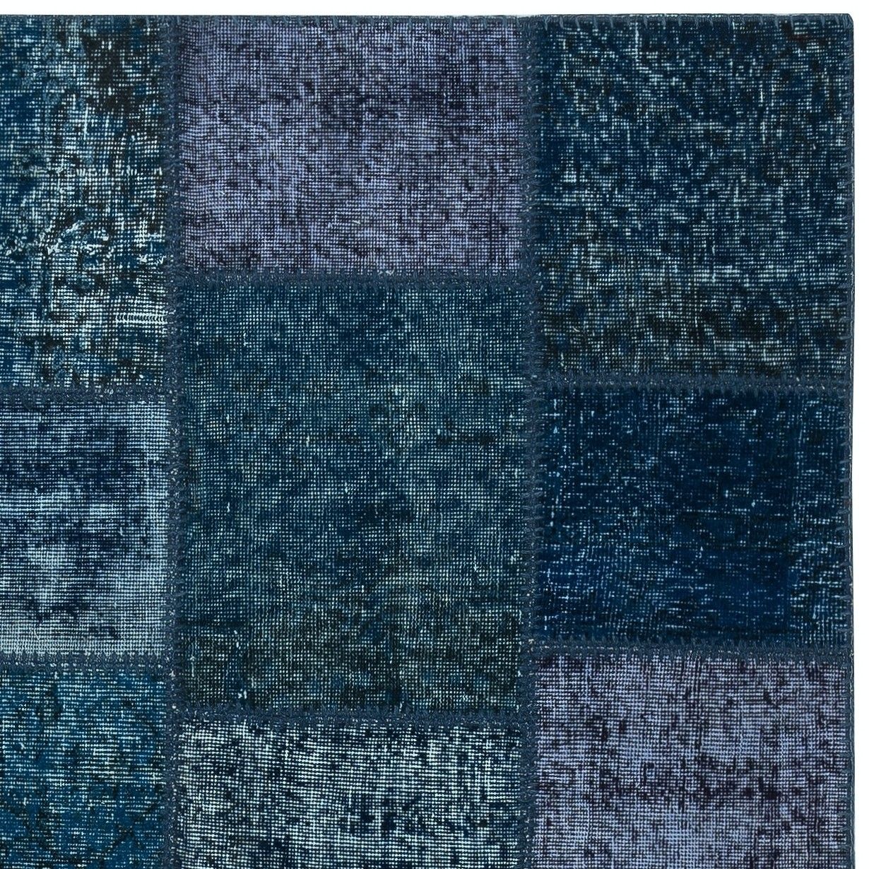 153x245 Cm Contemporary Turkish Hand Knotted Wool Patchwork Rug In Shades Of Blue photo Textiles