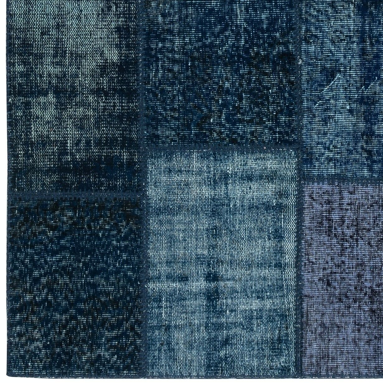 153x245 cm Hedendaags Turks handgeknoopt wollen patchworkkleed in blauwtinten photo vinterior
