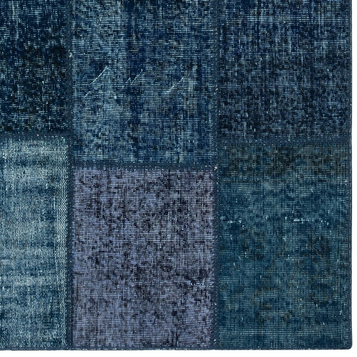 153x245 cm Hedendaags Turks handgeknoopt wollen patchworkkleed in blauwtinten photo buy