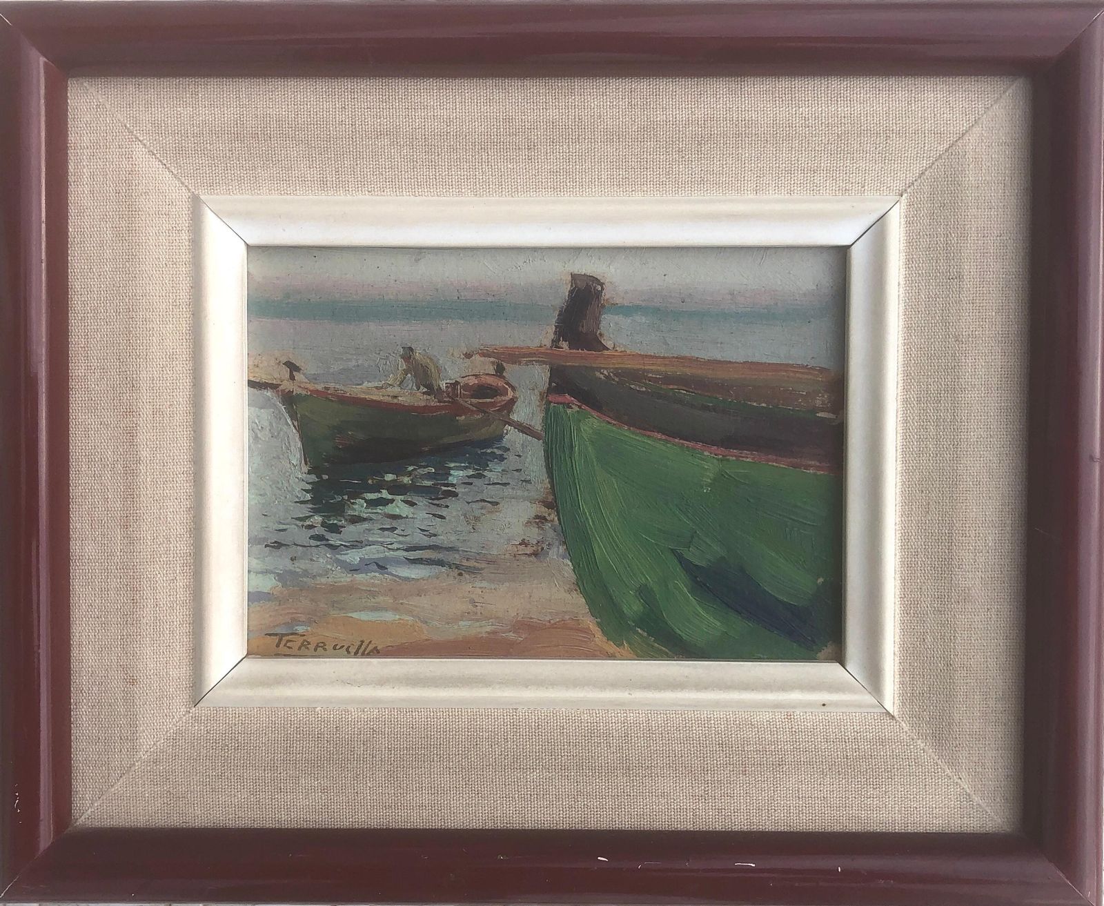Joaquin Terruella Matilla Mediterranean Fishing Boats Coastal Seascape Impressionist Harbor Marine Oil C.1920
