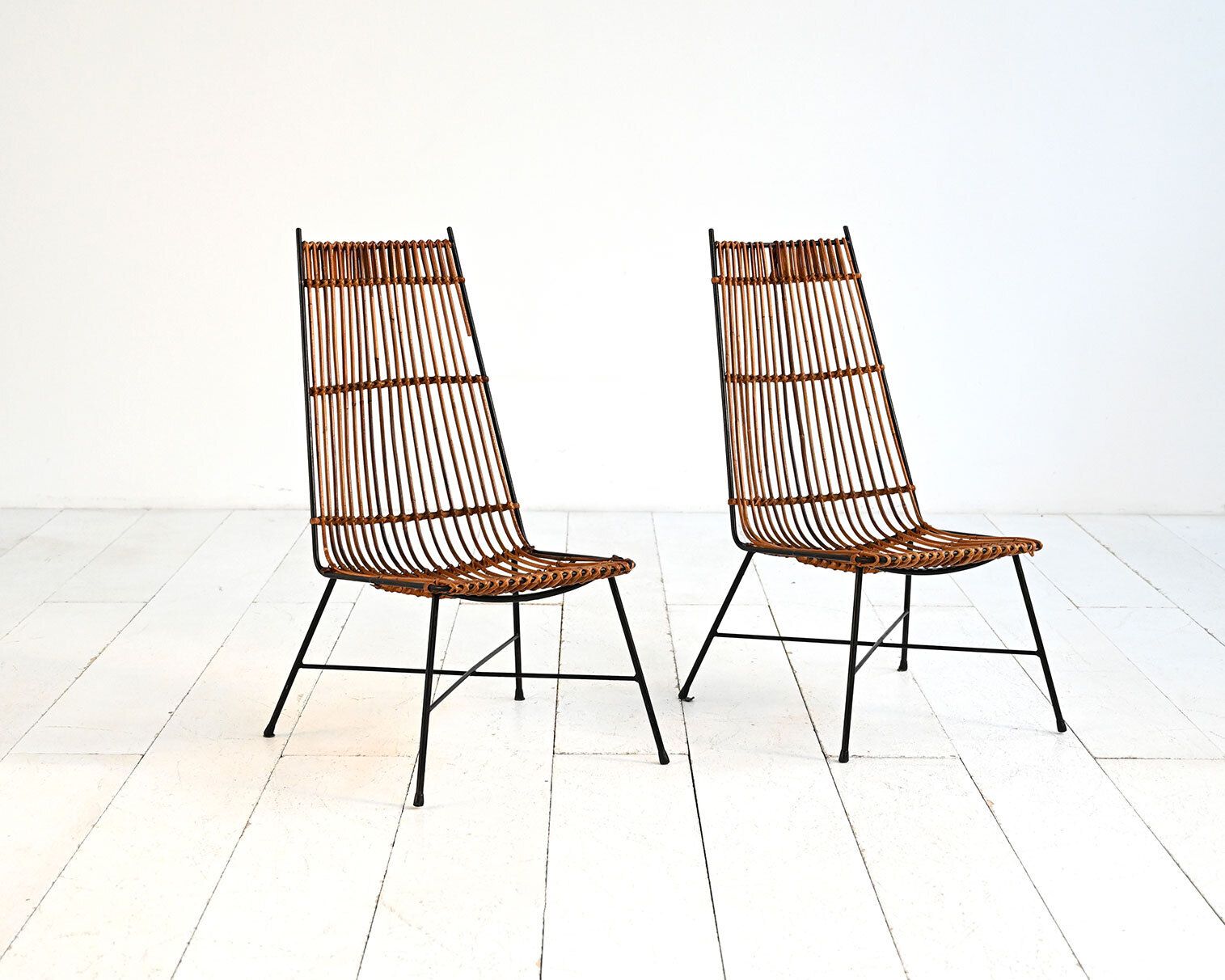 Pair Of Rattan And Metal Chairs, 1960s photo for sale