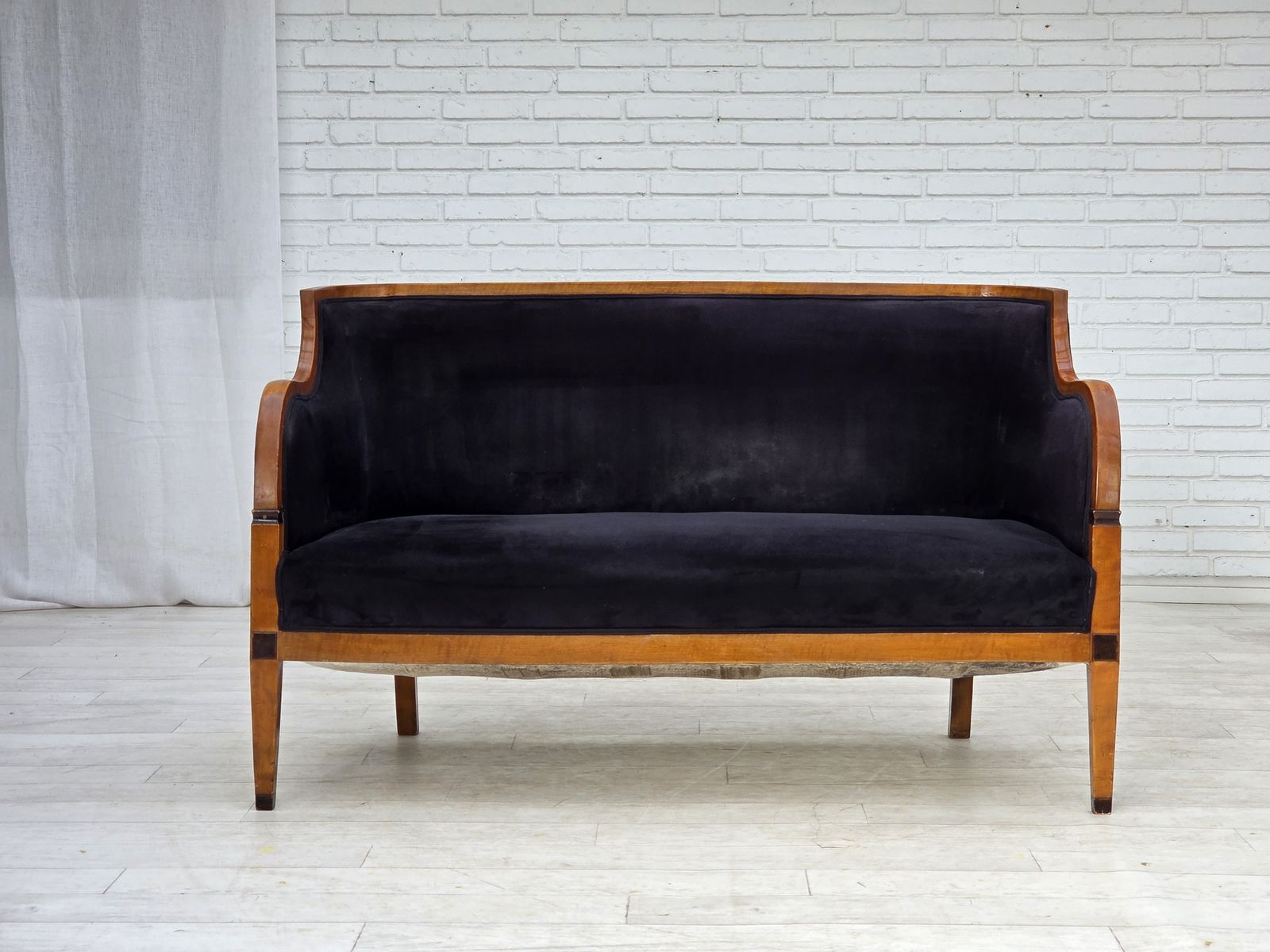 1950s, Danish Art Deco 2 Seater Sofa, Ash Wood, Furniture Velour. photo furniture