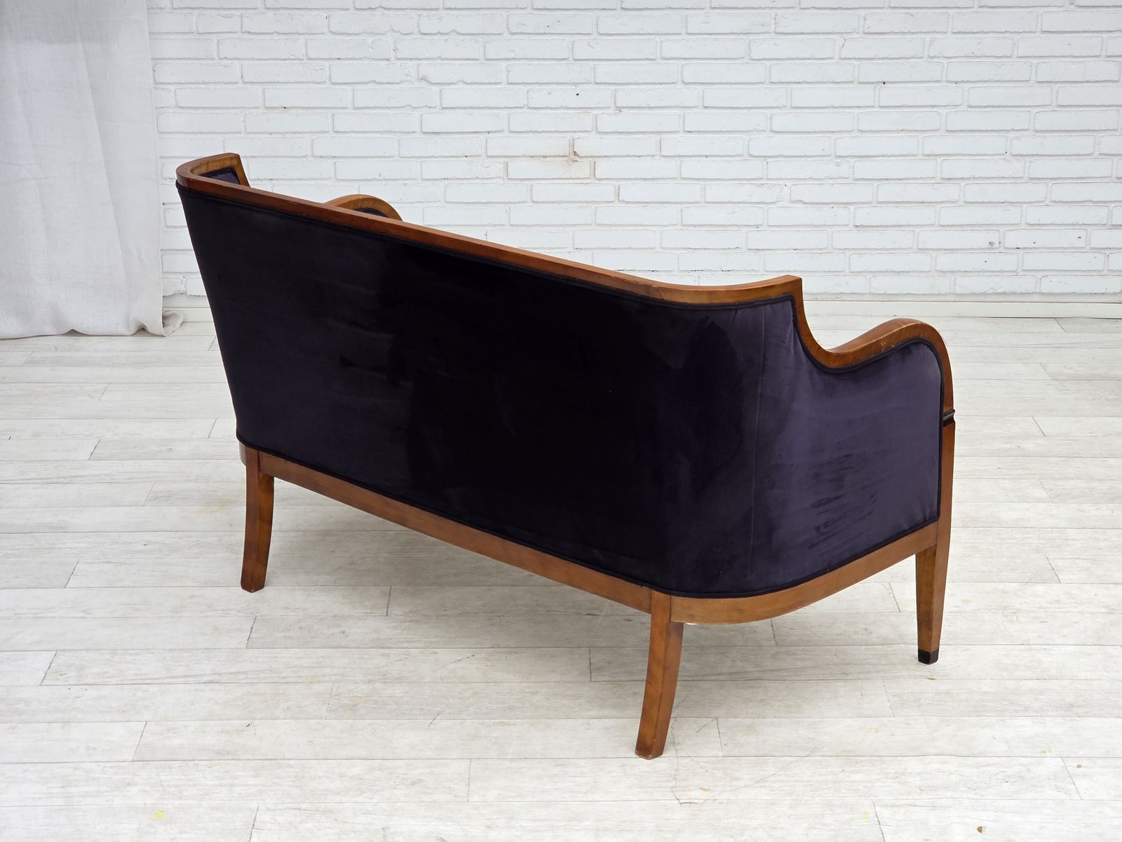 1950s, Danish Art Deco 2 Seater Sofa, Ash Wood, Furniture Velour. photo vintage