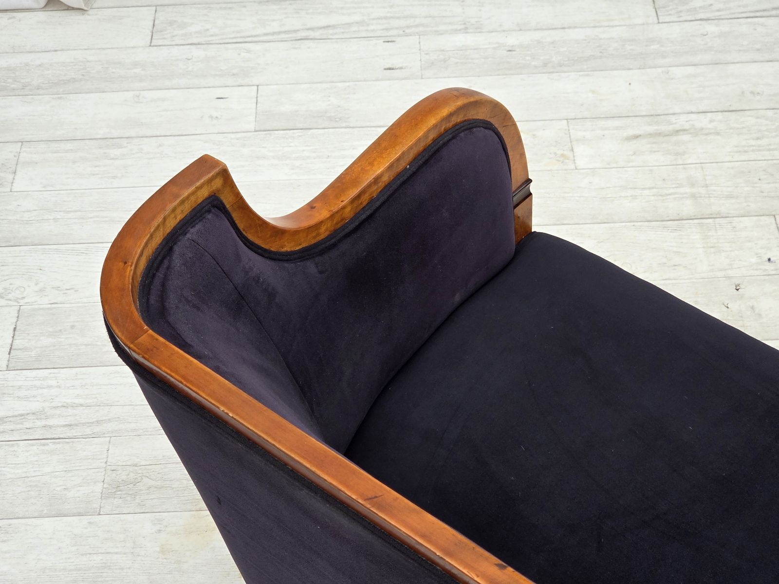 photo for sale 1950s, Danish Art Deco 2 Seater Sofa, Ash Wood, Furniture Velour.