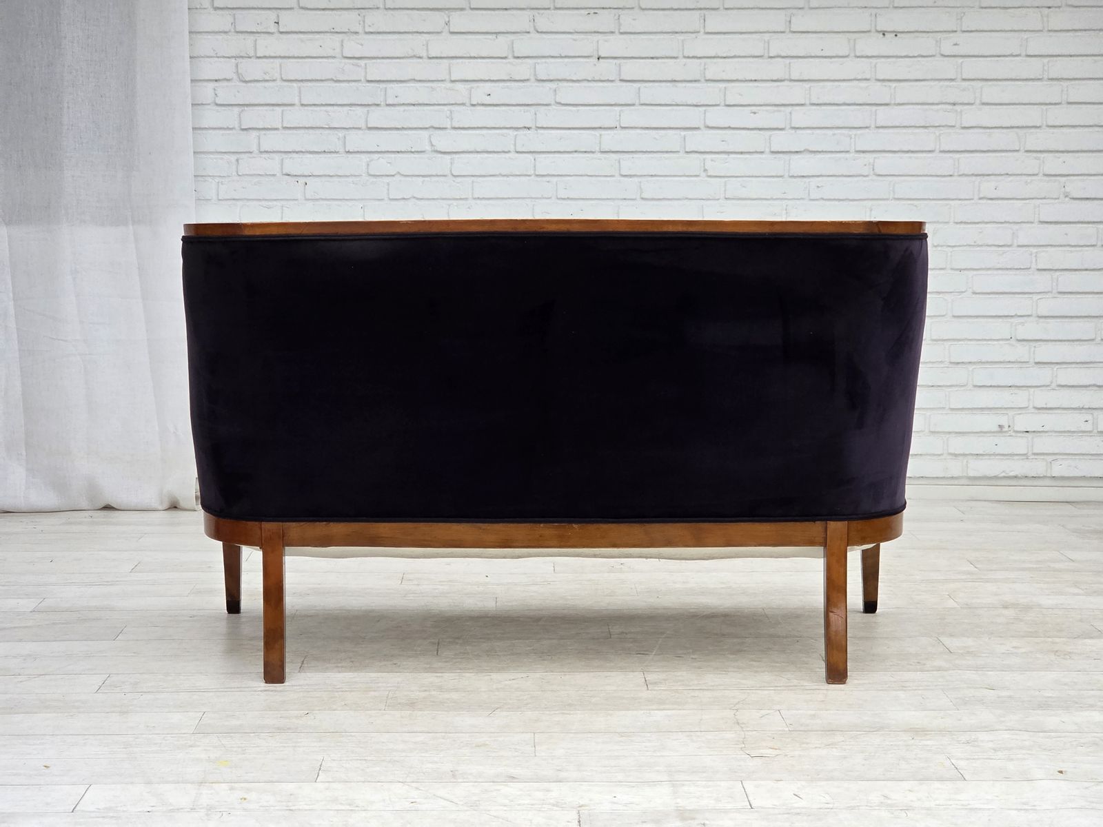 Furniture 1950s, Danish Art Deco 2 Seater Sofa, Ash Wood, Furniture Velour. photo