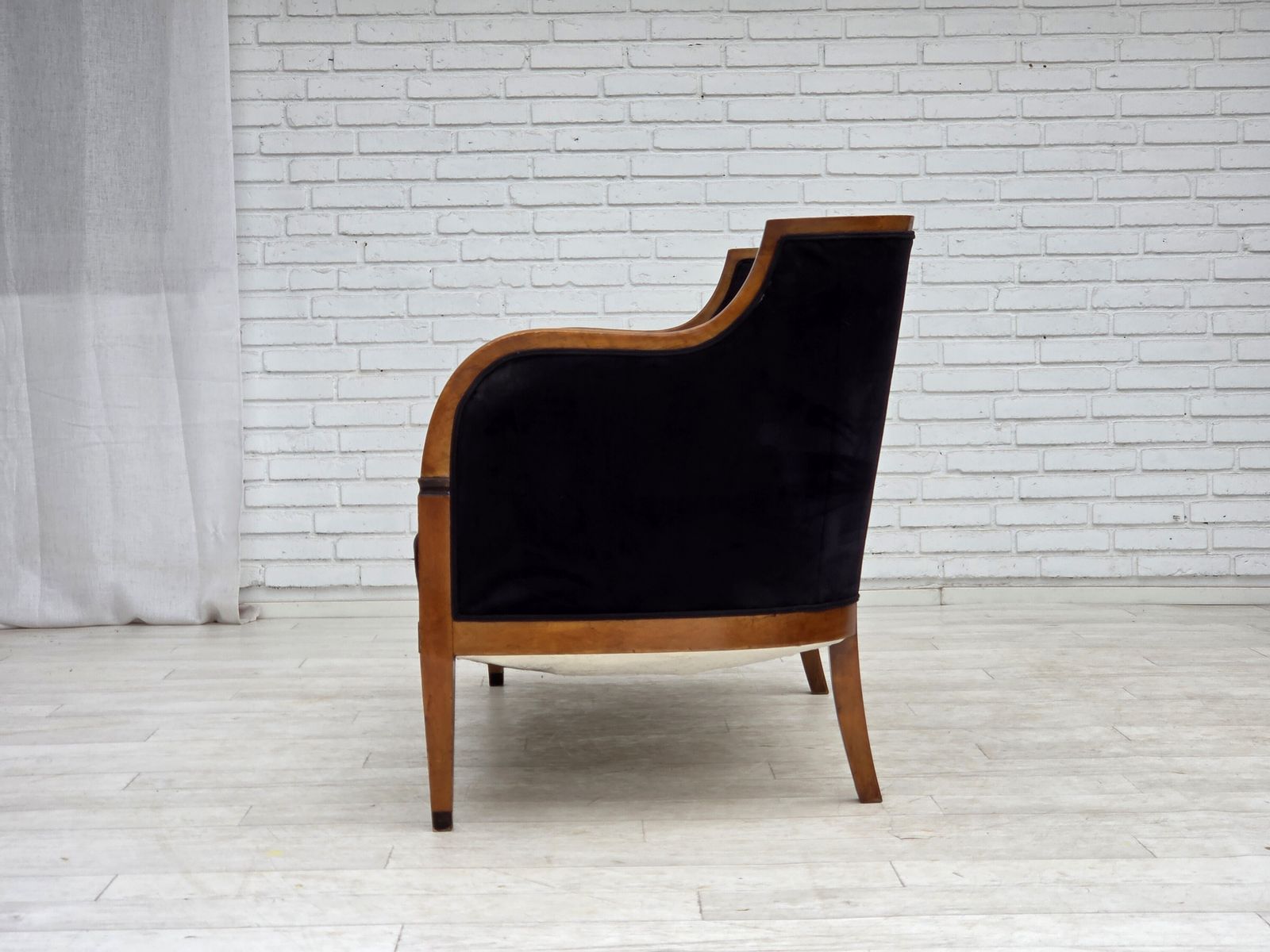photo buy 1950s, Danish Art Deco 2 Seater Sofa, Ash Wood, Furniture Velour.