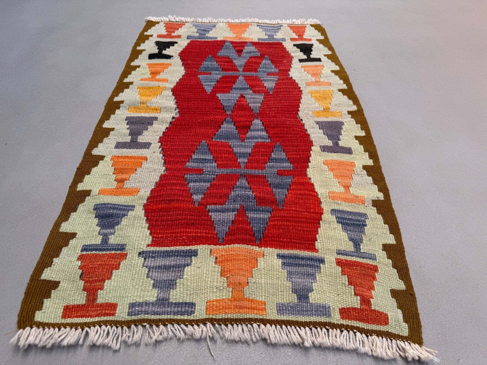 Vintage Turkse Mini Kilim 60x102 Cm Wol Klein Kelim Loper, Shabby Chic 2566 photo for sale