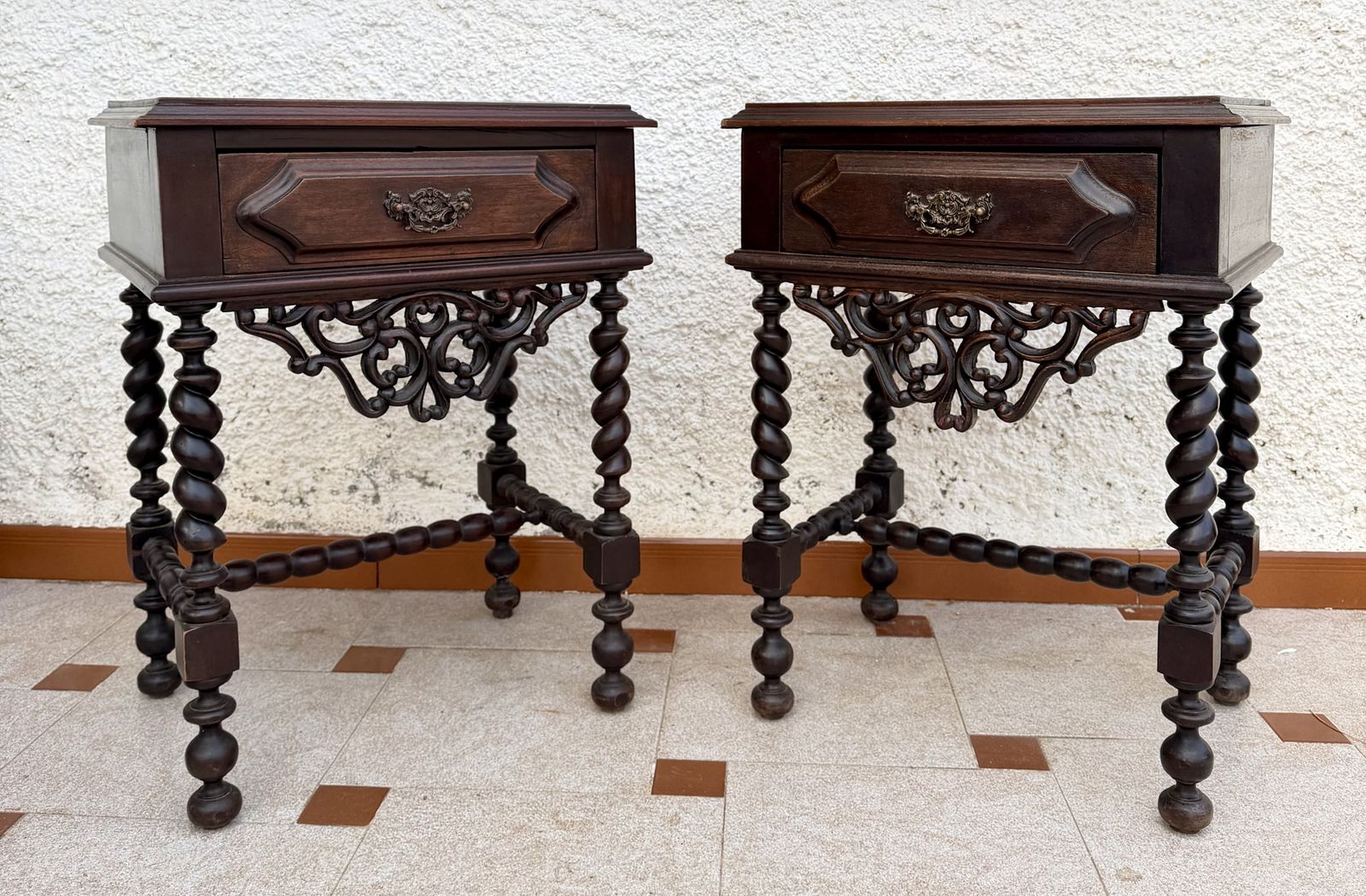 Pair Of Portuguese Barley Twist Nightstands, 1940s photo Furniture