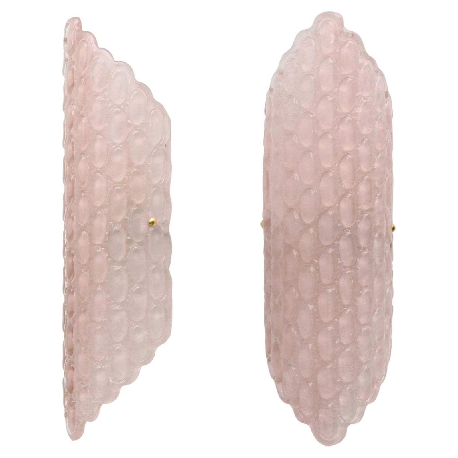 Pair Of Pink Murano Glass Wall Sconces With Textured Relief