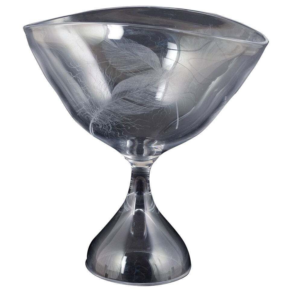 Vicke Lindstrand For Kosta. Art Glass Footed Bowl, Mid 20th C.