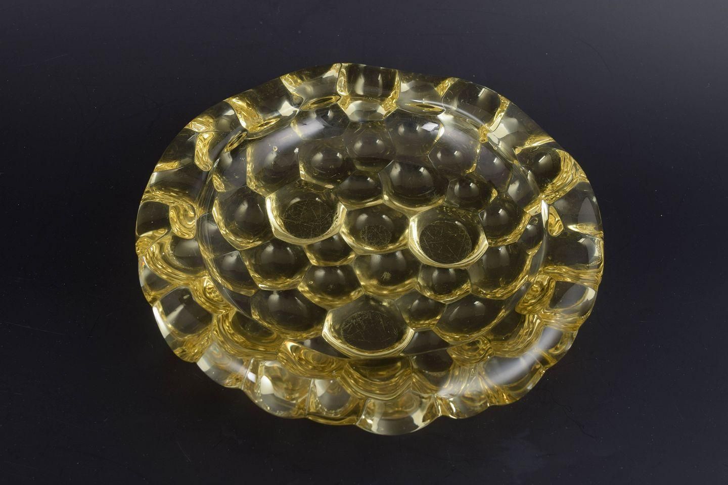 Pierre D’avesn. Yellow Pressed Glass Bowl With Art Deco Ornamentation. Ca. 1930s photo furniture