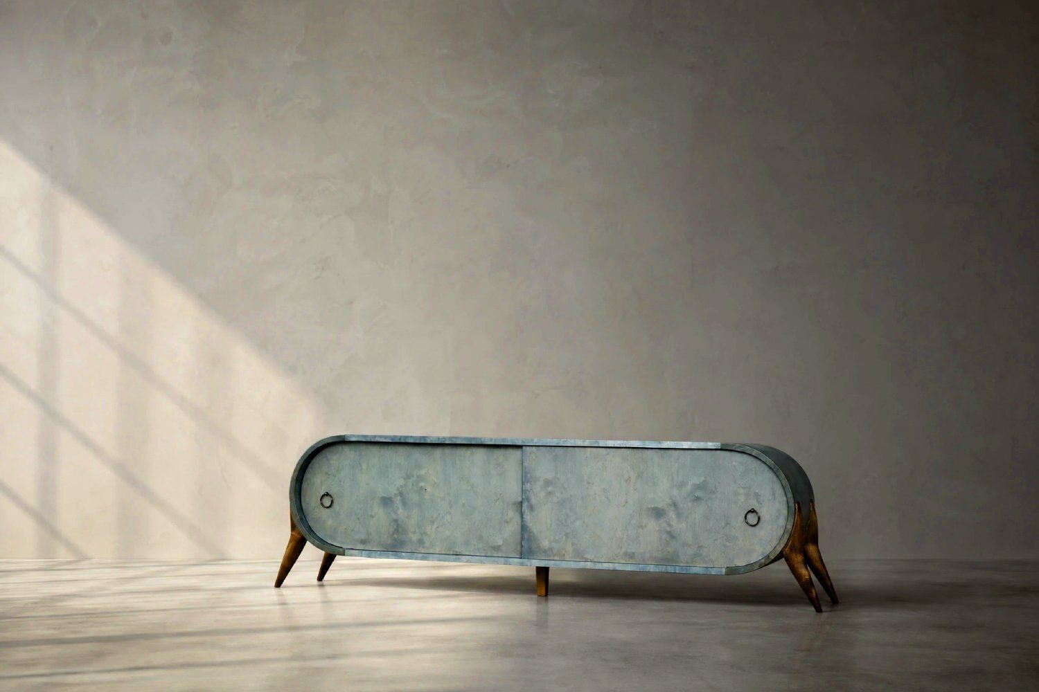 Mid Century Modern Italian Turquoise Streamline Wood Sideboard, 1960s photo Furniture