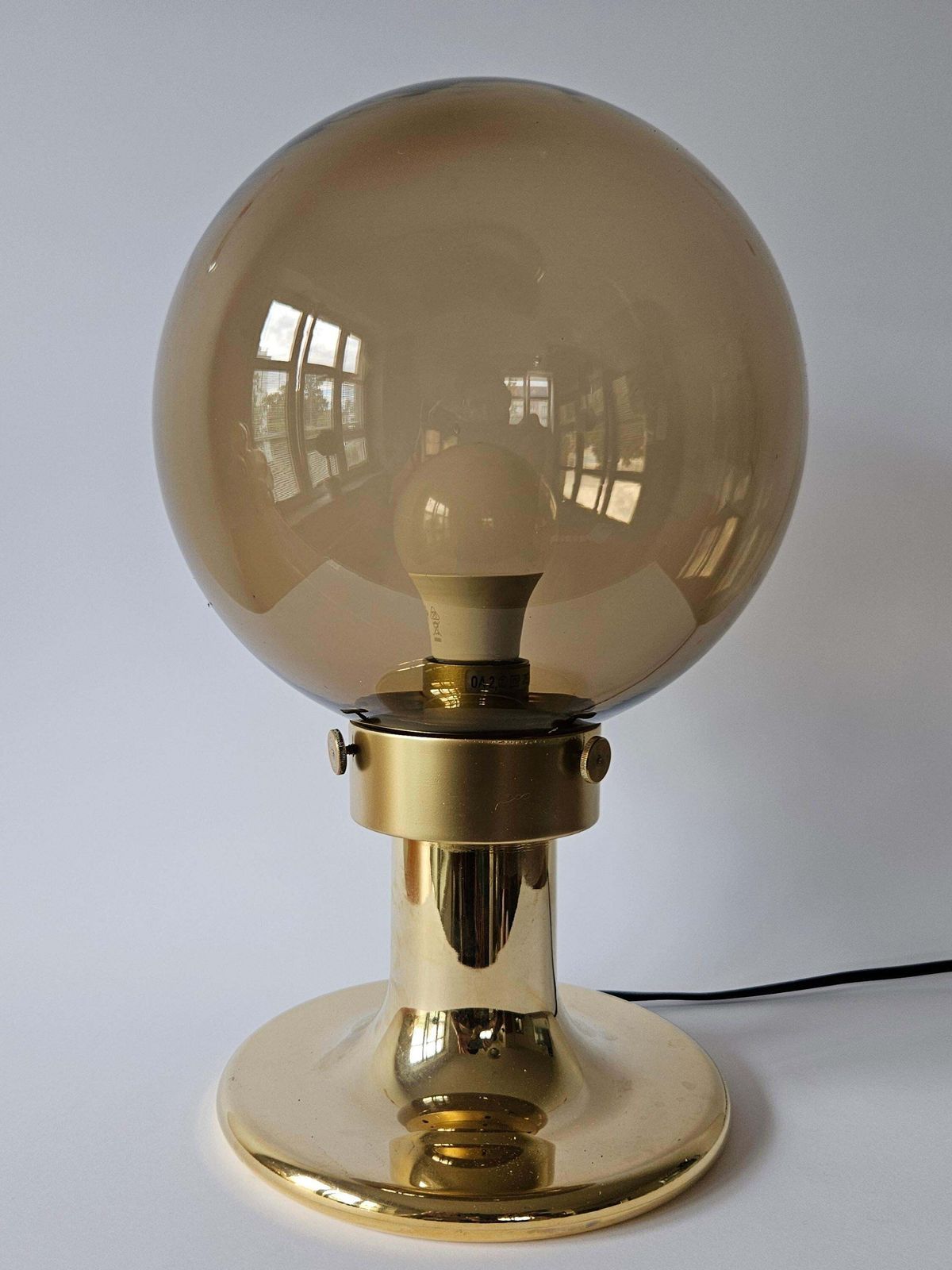 Very Rare Midcentury Large Table Brass Lamp, Switzerland, 1970s photo Lighting