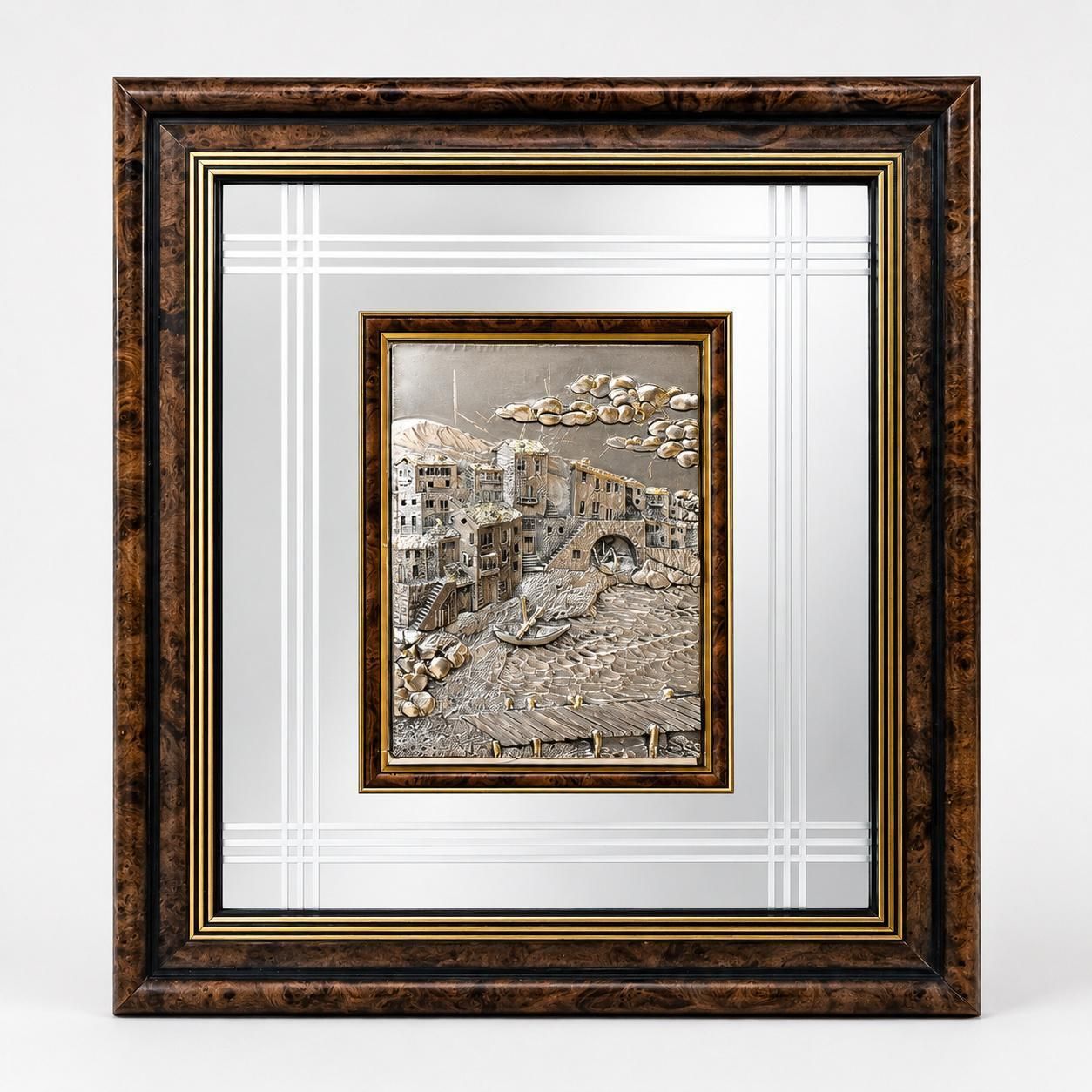 Italiaans luxe wandreliëf in brons met 925-zilverplating door Guerrini, Florence – jaren 1990 photo for sale