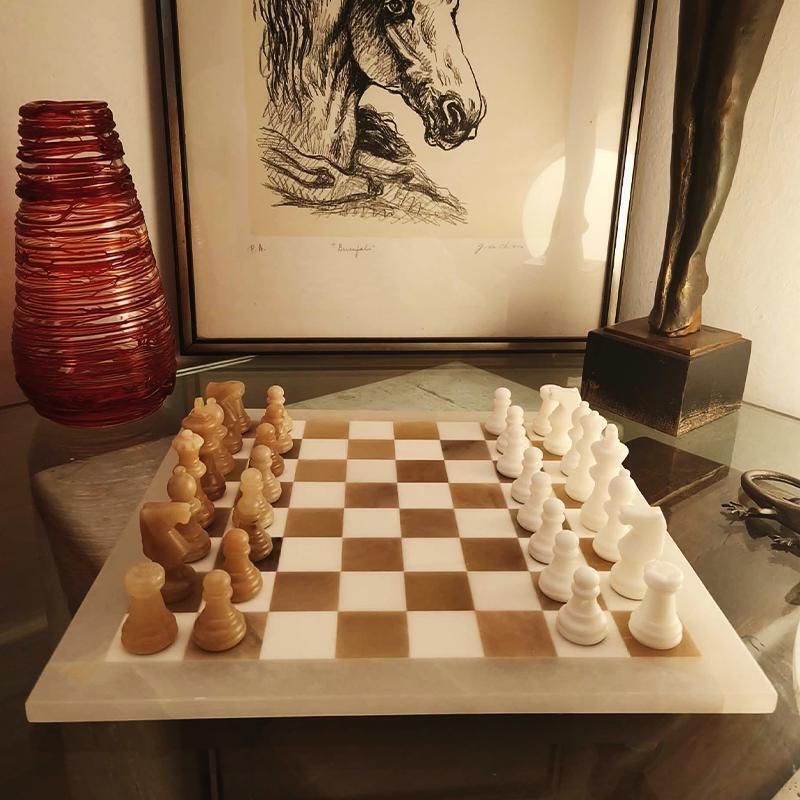 1970s Vintage Luxury Chess Set In Hand Carved Italian Alabaster Of Volterra   °°°°Ddp Shipping  To The Uk, With Duties Prepaid. photo furniture