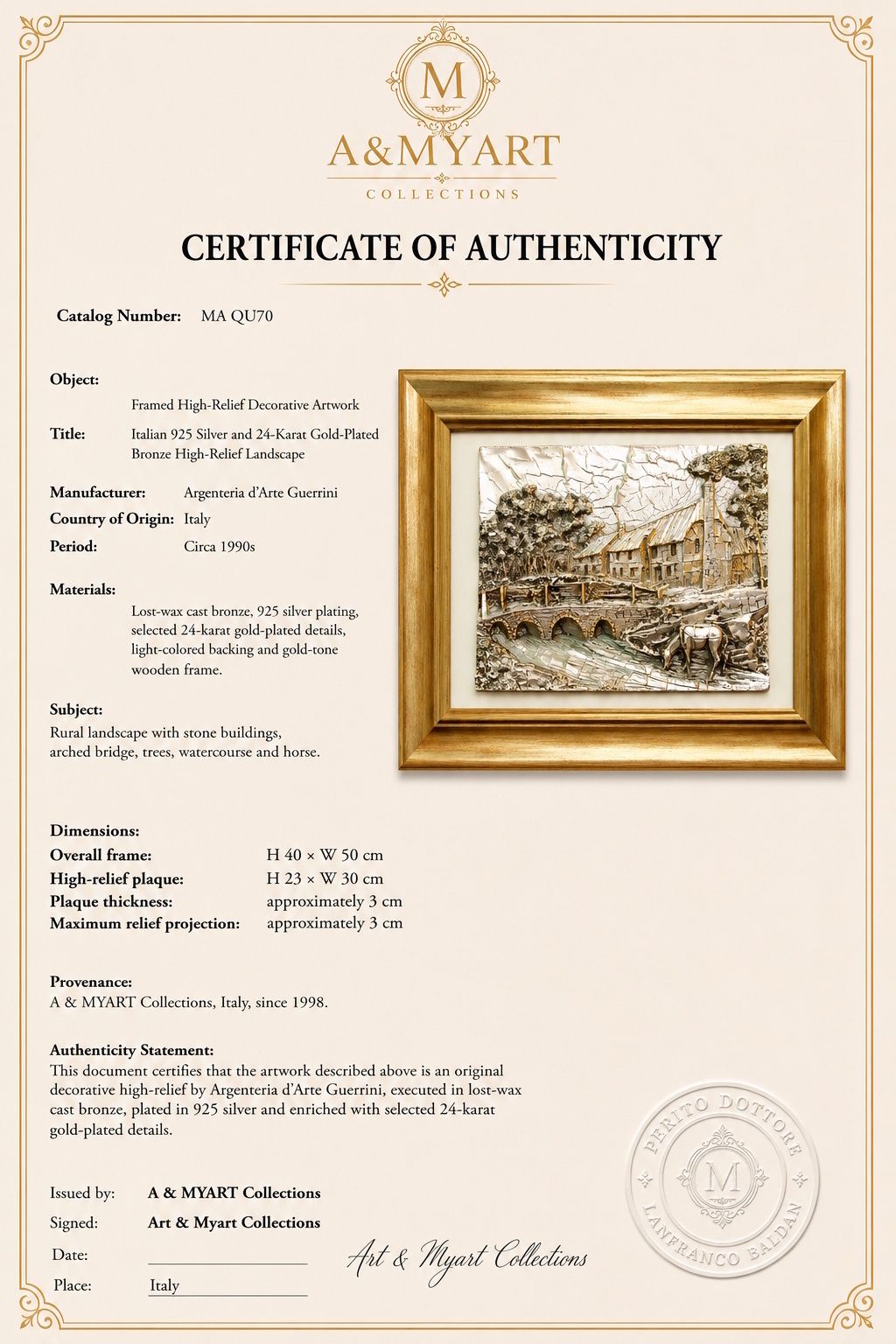 Italian 925 Silver And 24 Karat Gold Plated Bronze High Relief Landscape By Argenteria D’arte Guerrini photo Art