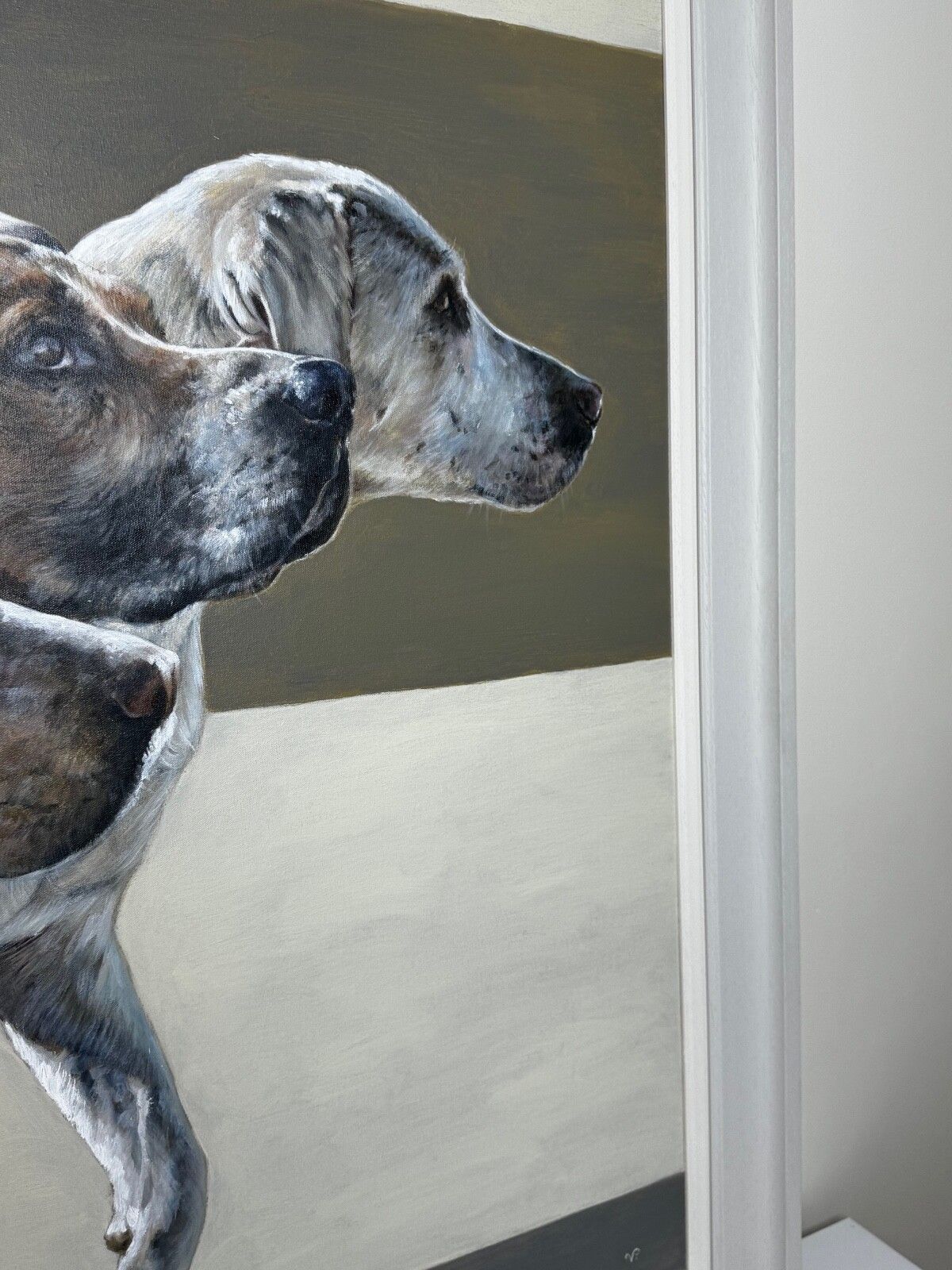 Groot jachttafereel, olieverfschilderij, hondenkoppel van reukspeurhonden bij de Berkeley Hunt, gesigneerd door Vicky Palmer photo 5000.0