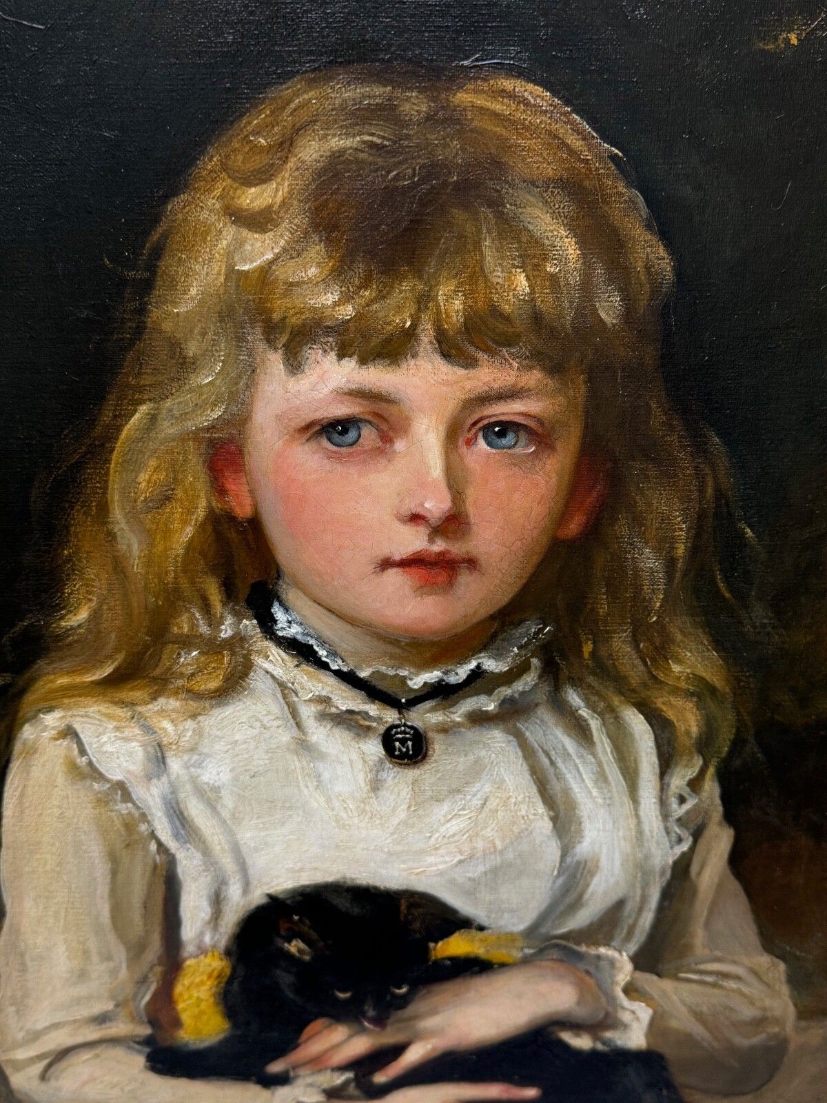 19e-eeuws olieverfportret van Rachel Weigall met kitten, gesigneerd door Henry Weigall photo for sale
