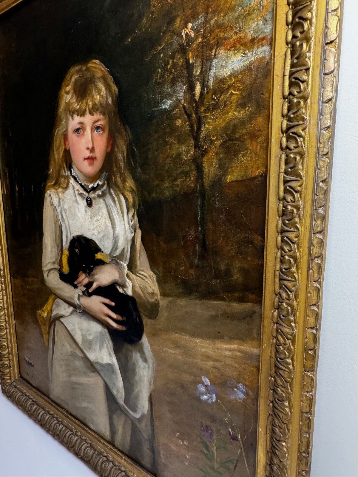 Art 19th Century Oil Portrait Of Rachel Weigall With Kitten Signed By Henry Weigall photo