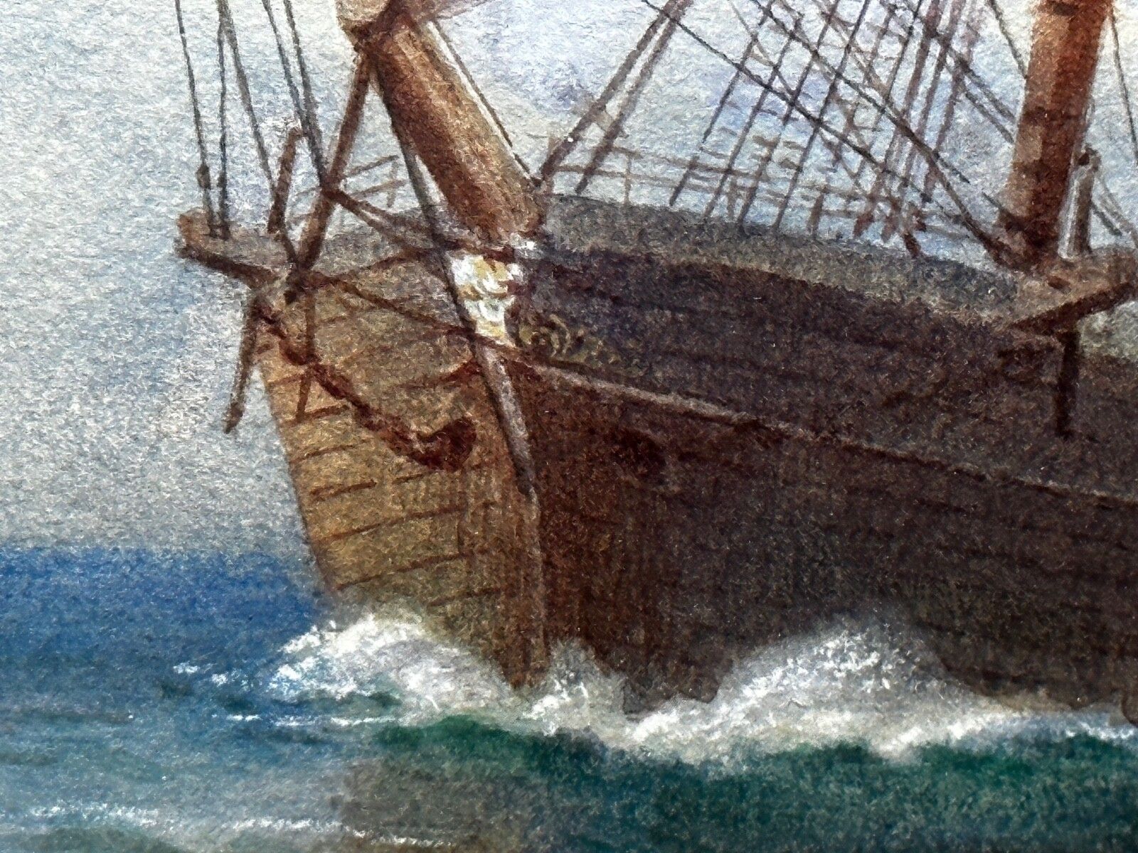 photo vintage Victorian Marine Watercolour Barque Sailing Ship Signed By Samuel John Milton Brown