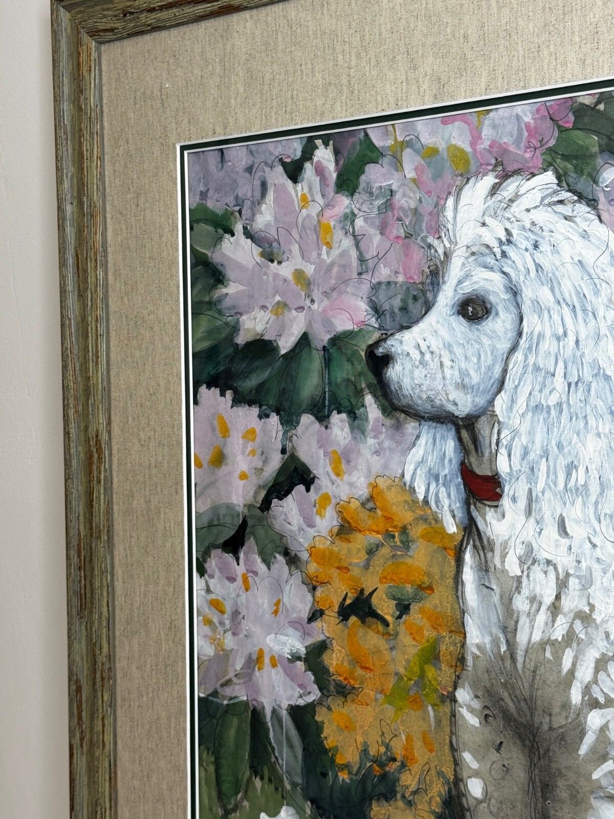 Groot schilderij portret witte poedel hond door Charles Frederick Tunnicliffe photo Kunst