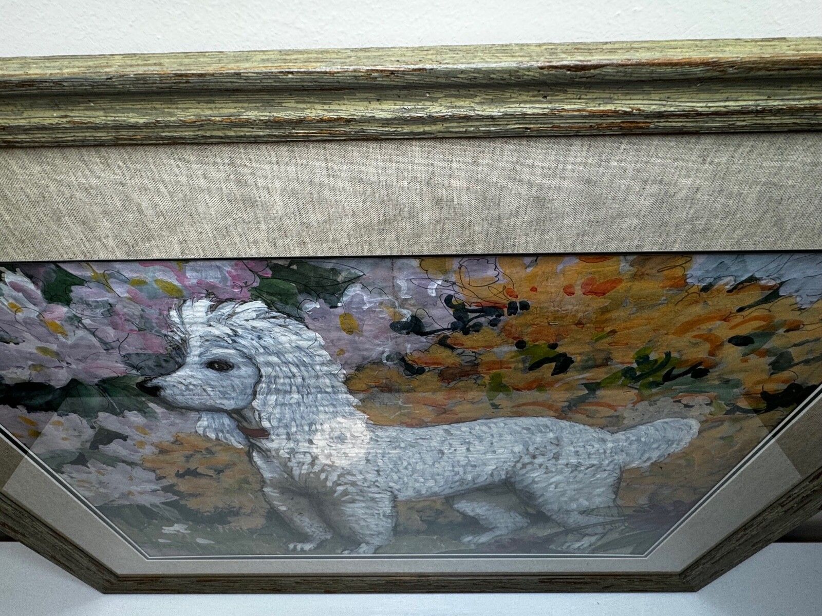 Groot schilderij portret witte poedel hond door Charles Frederick Tunnicliffe photo vintage