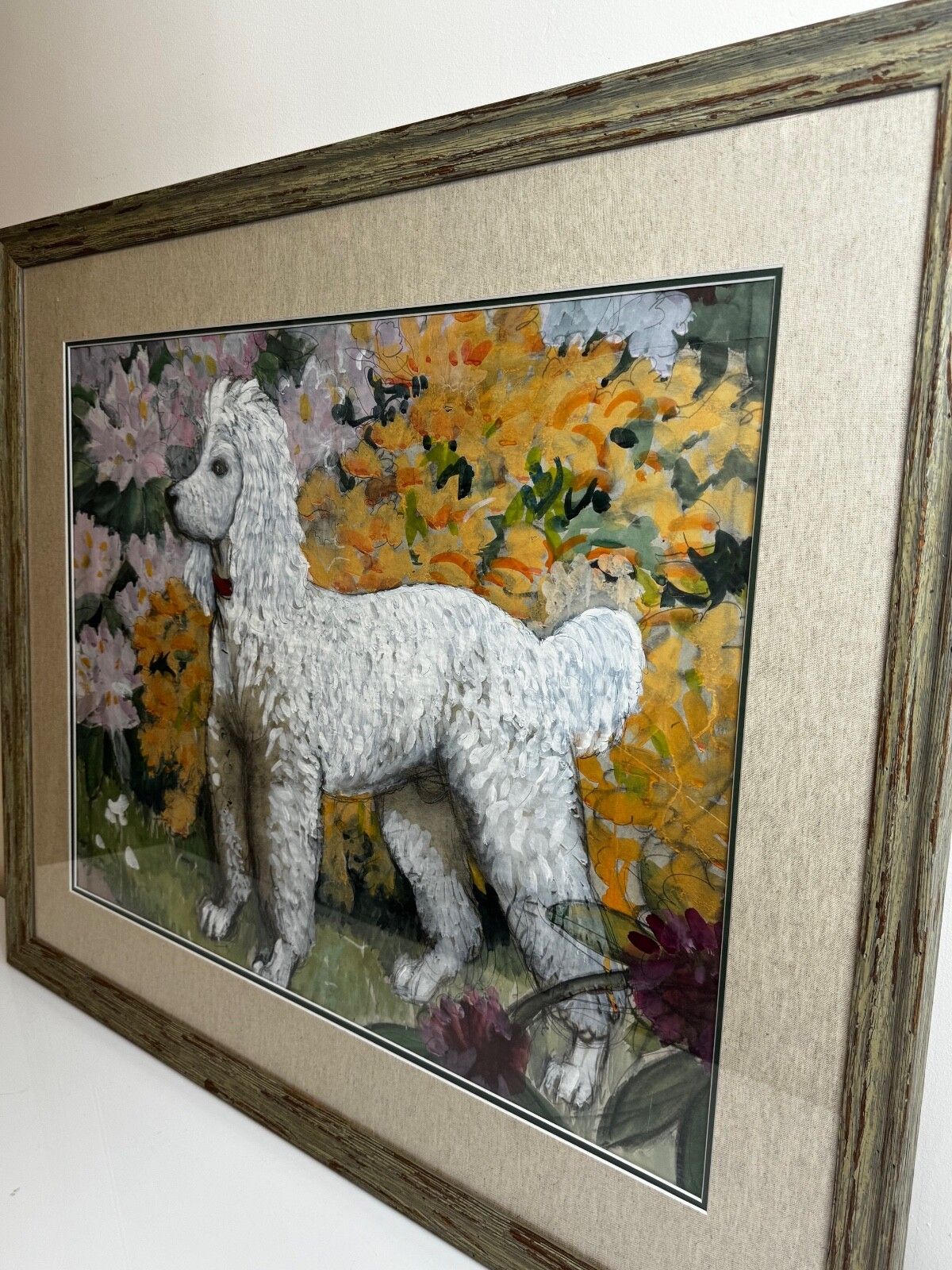 photo furniture Groot schilderij portret witte poedel hond door Charles Frederick Tunnicliffe