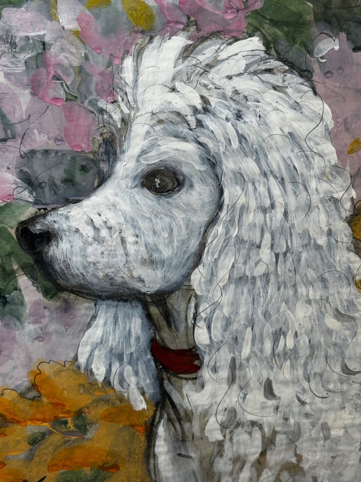 photo for sale Large Painting Portrait White Poodle Dog By Charles Frederick Tunnicliffe