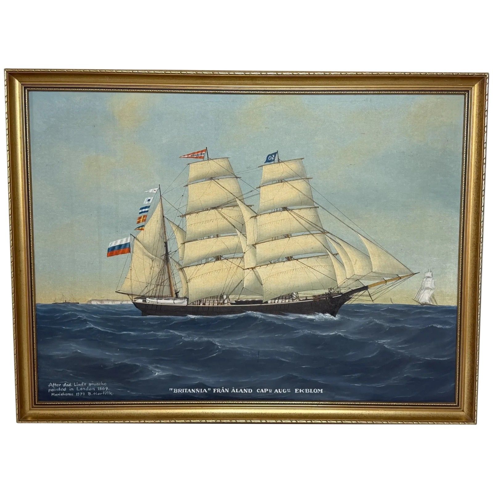 Baltic Barque Ship Britannia Of åland Under Full Sail — Capt. August Ekblom