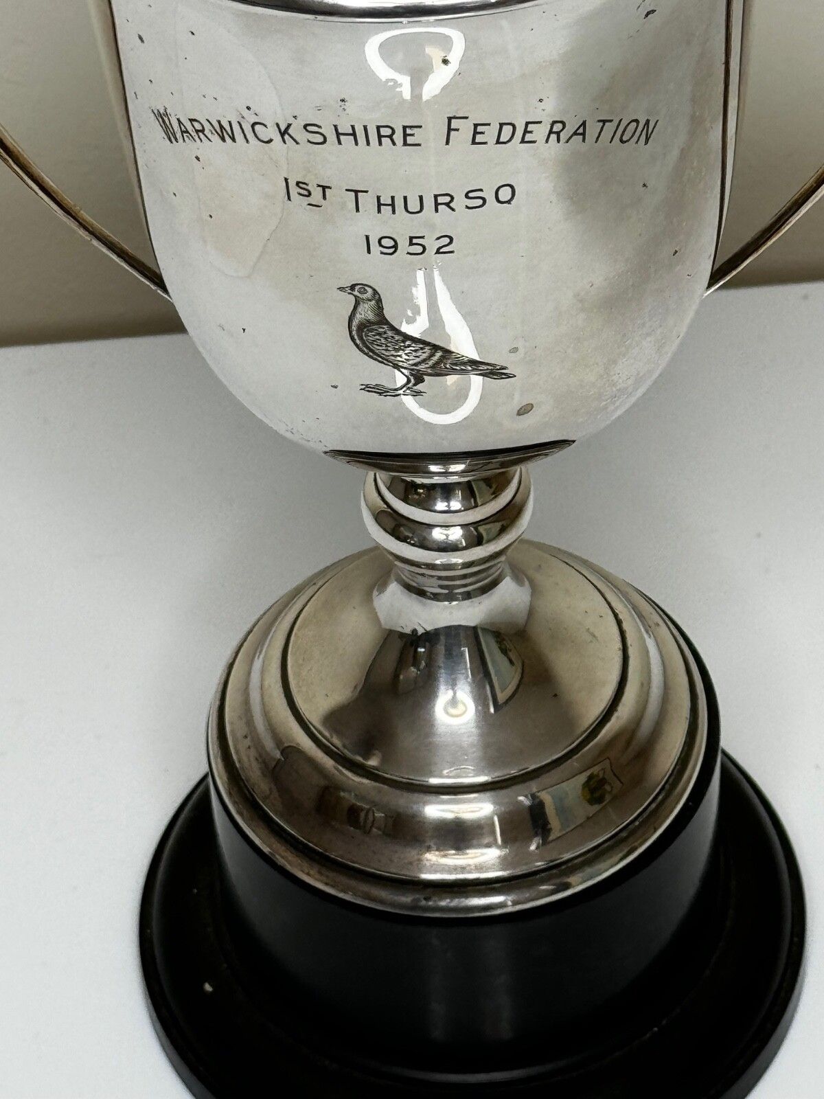 Britse Hallmarked Silver Plate Ronde Sportduif Wedvlucht Trofee Winnaarsbeker photo Woonaccessoires