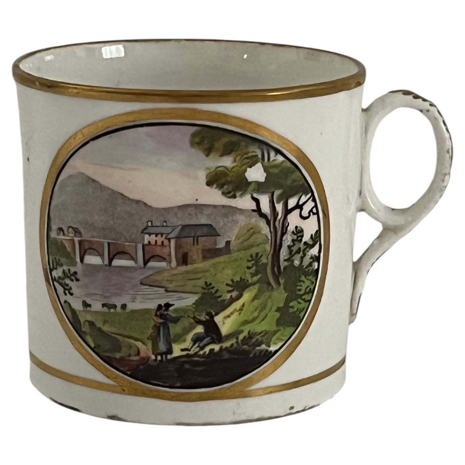 Newhall Porcelain koffiekopje, Llangollen Bridge over the River Dee. Ca. 1805