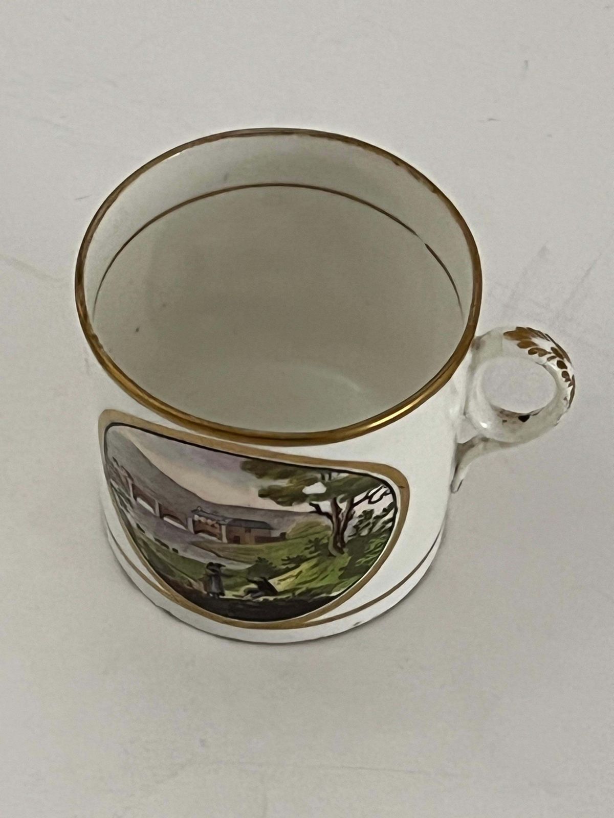 Newhall Porcelain koffiekopje, Llangollen Bridge over the River Dee. Ca. 1805 photo vinterior