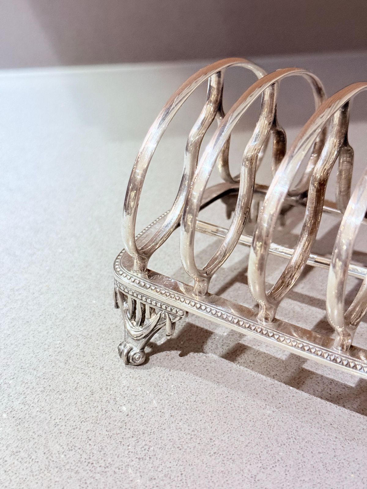 photo for sale Art Deco Silver Toast Rack, 6 Slice Breakfast Bread Stand With Handle Sheffield