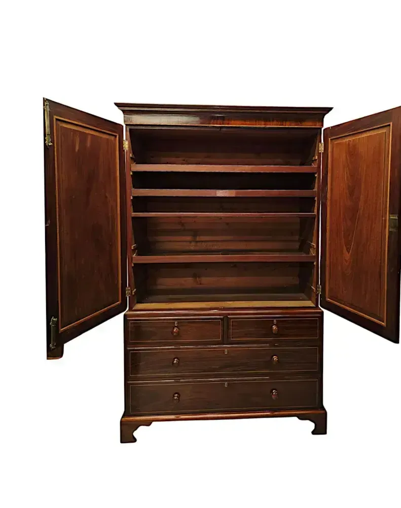 A Very Fine Early 19th Century Inlaid Linen Press photo for sale