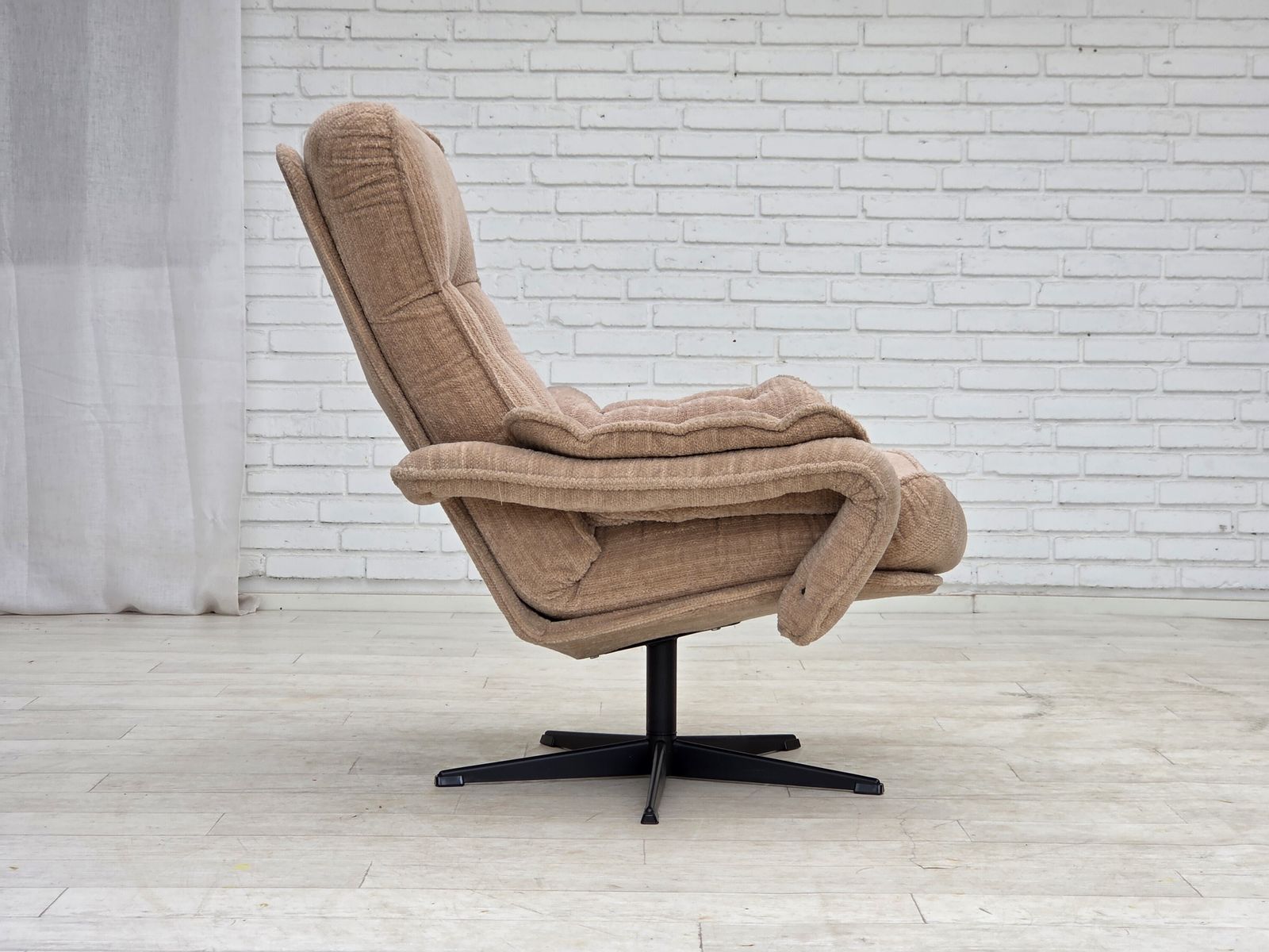 photo for sale 1970s, Danish Swivel Armchair, Beige Furniture Fabric.