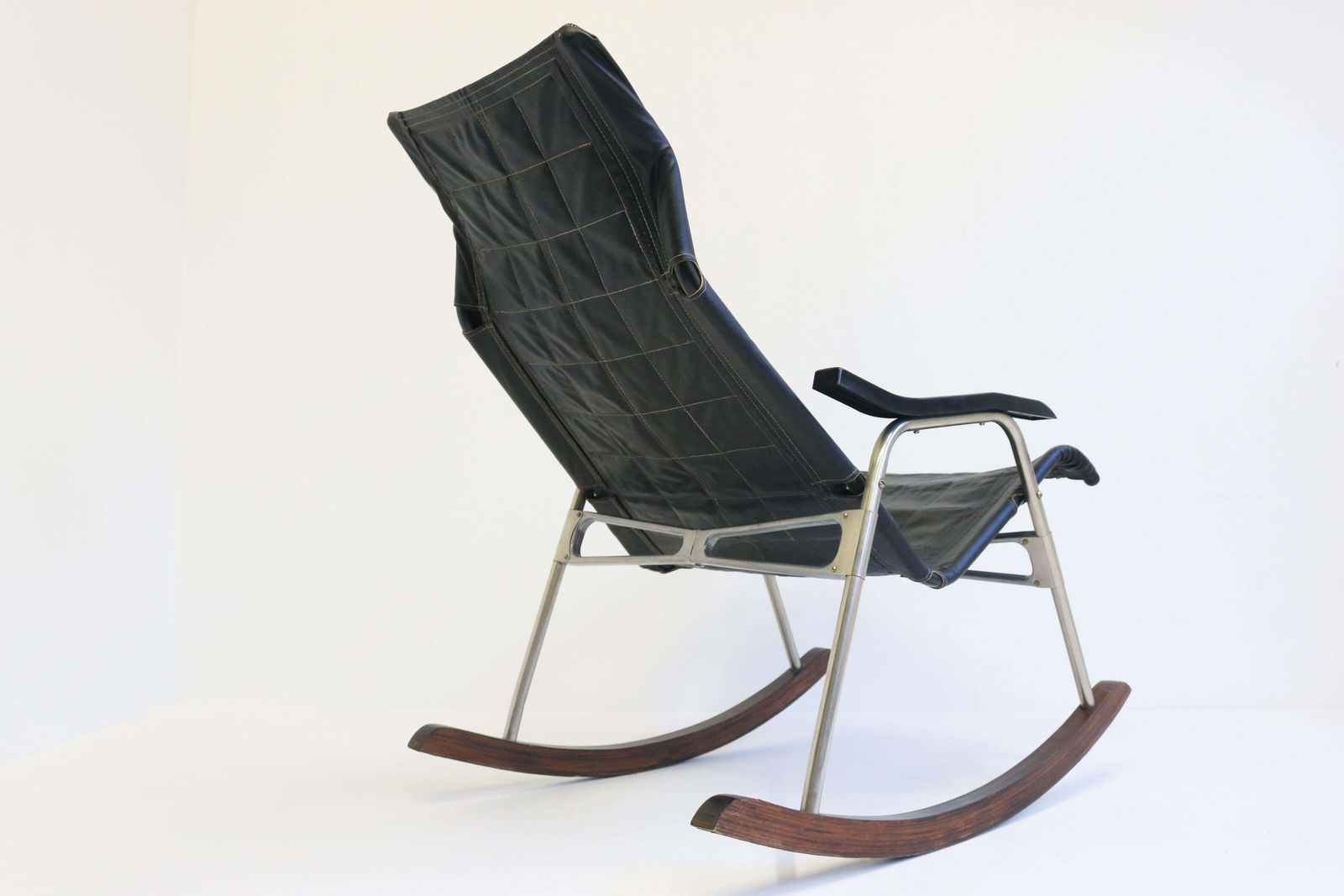 Rare Mid Century Modern Design Rocking Chair By Takeshi Nii 1960 Black Leather photo furniture