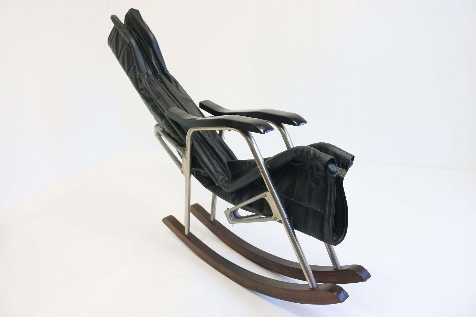 photo for sale Rare Mid Century Modern Design Rocking Chair By Takeshi Nii 1960 Black Leather