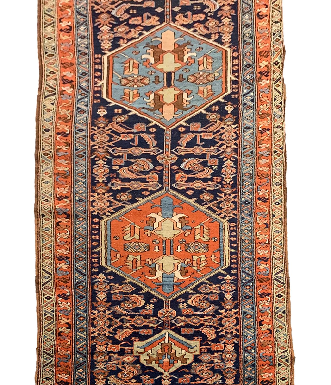 Tapis de couloir d'époque en laine, fait main, motifs tribaux traditionnels photo furniture