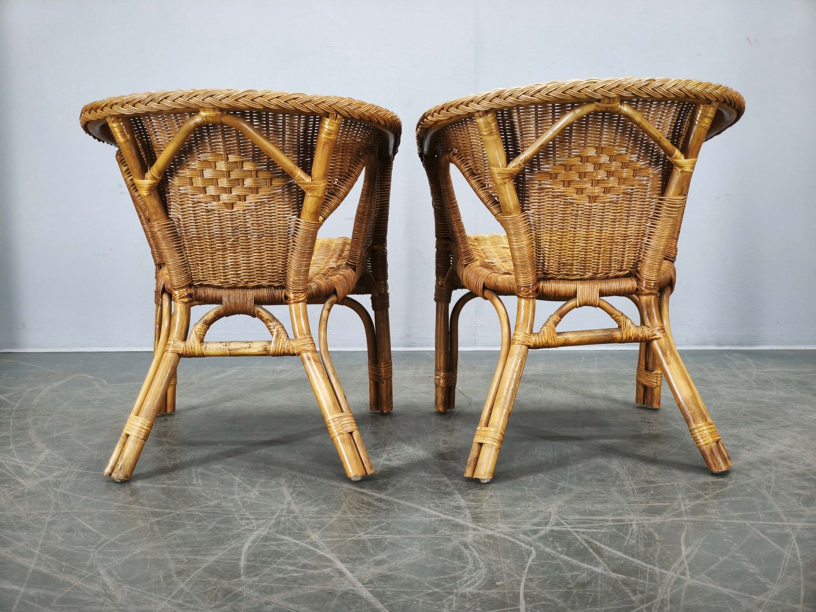 photo buy 1950s Italian Rattan And Wicker Lounge Set, Four Armchairs And Table