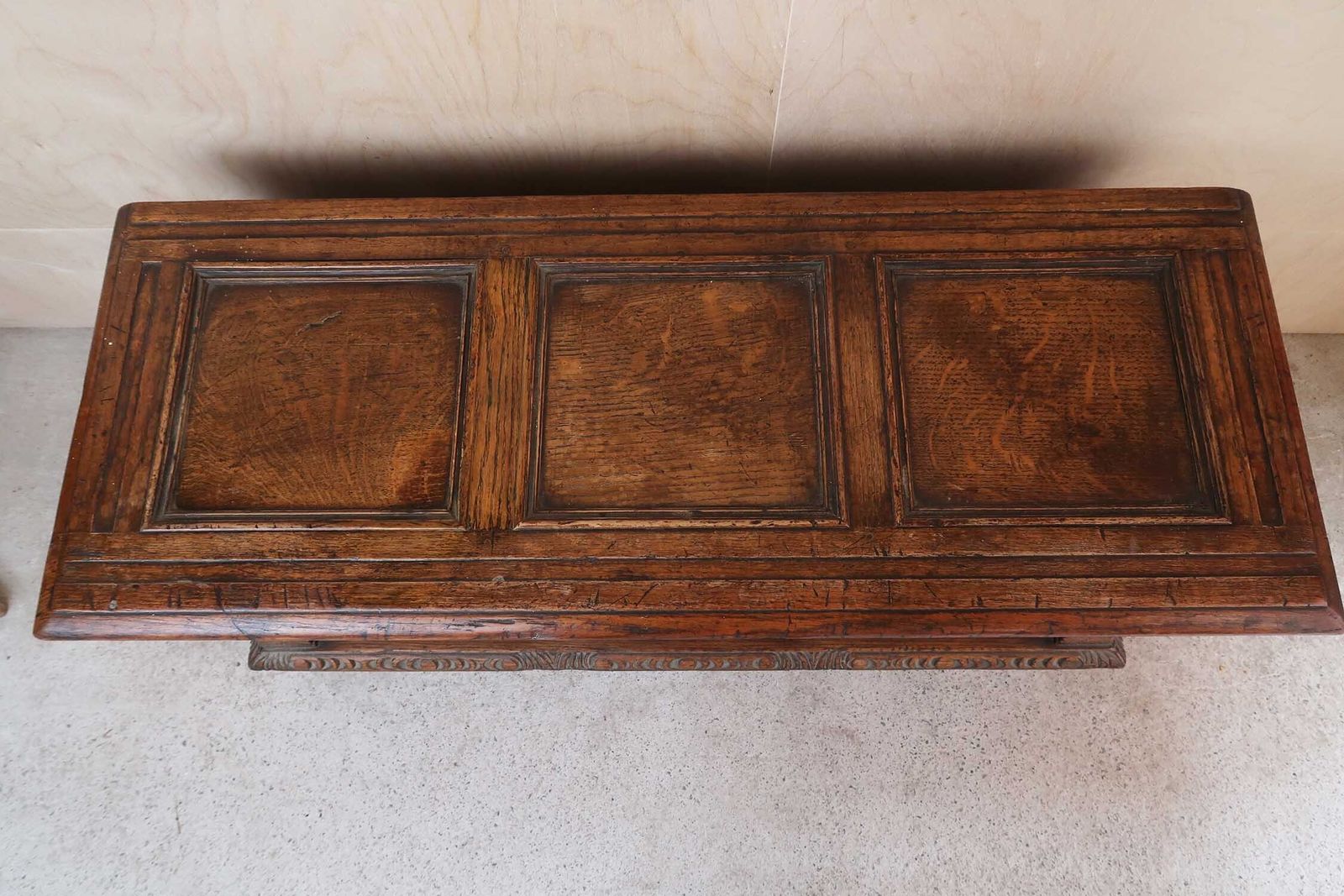 Small Antique Renaissance Style Carved Oak Blanket Chest. English C.1920 photo vinterior