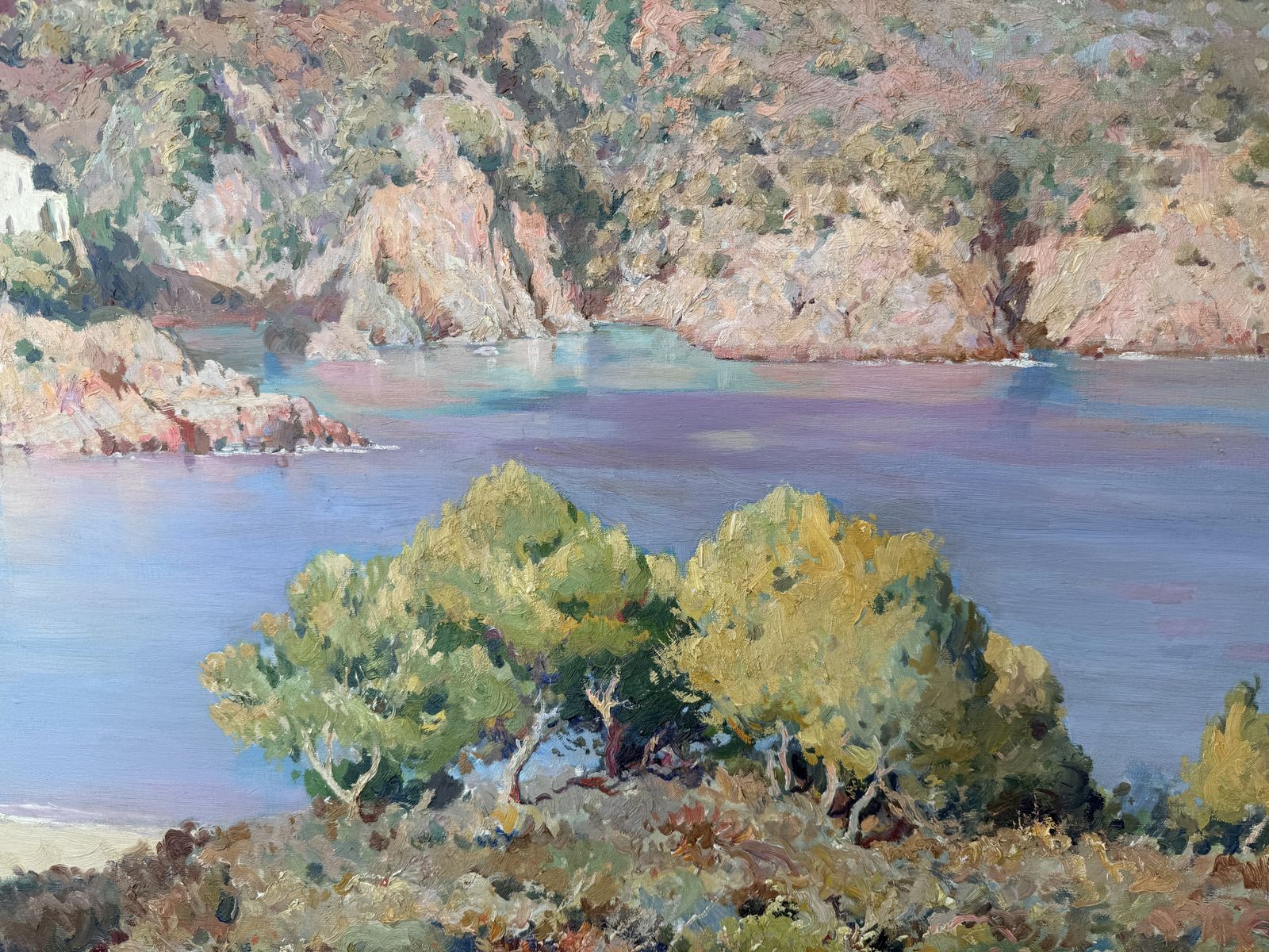 Josep María Vilá Cañellas Large Mediterranean Coastal Landscape With Rocky Cove Pine Trees And White House 1969 photo buy