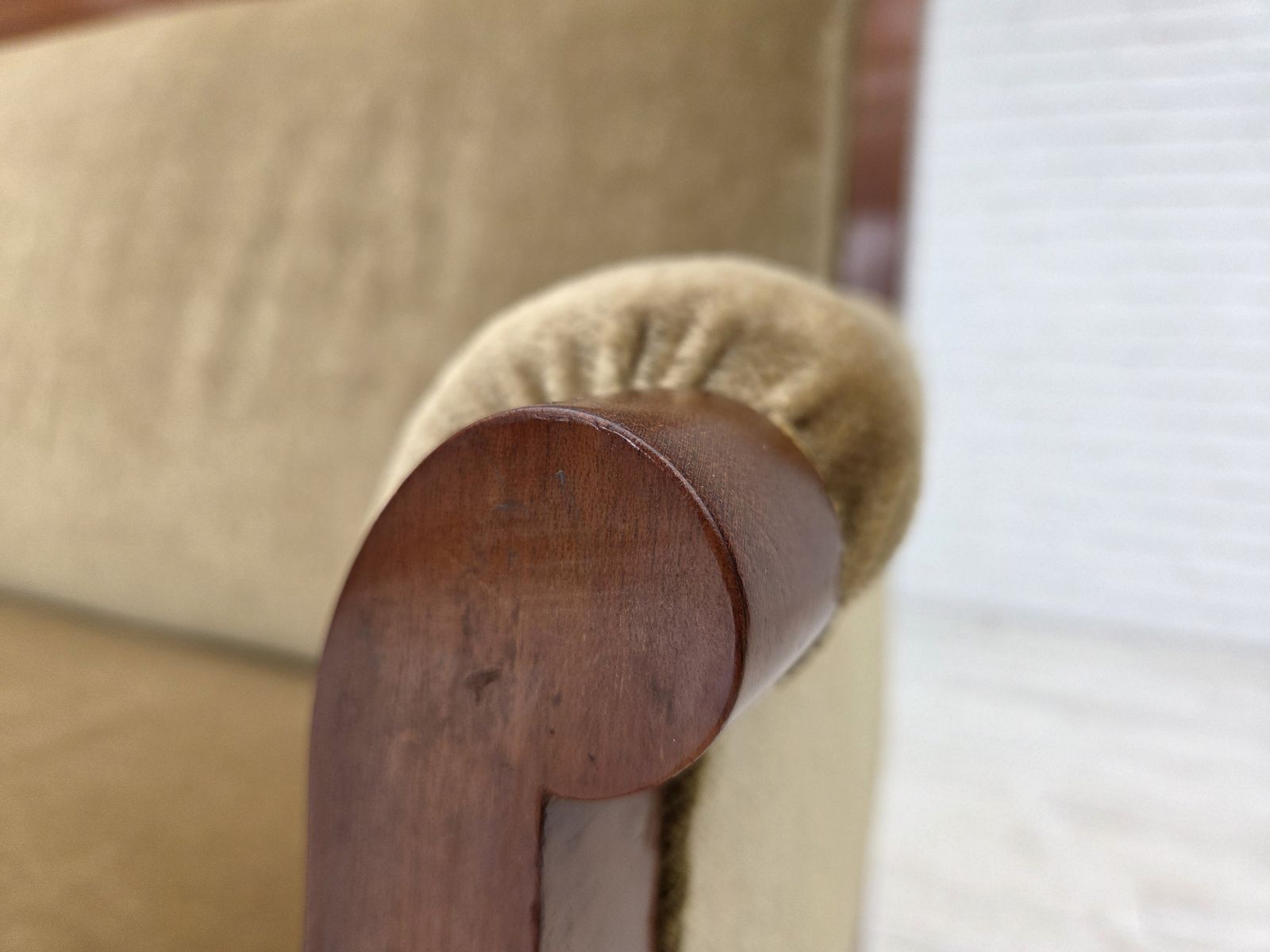 1950s, 2 Seater Danish Highback Sofa, Furniture Velour, Laqered Teak Wood. photo 1770.0
