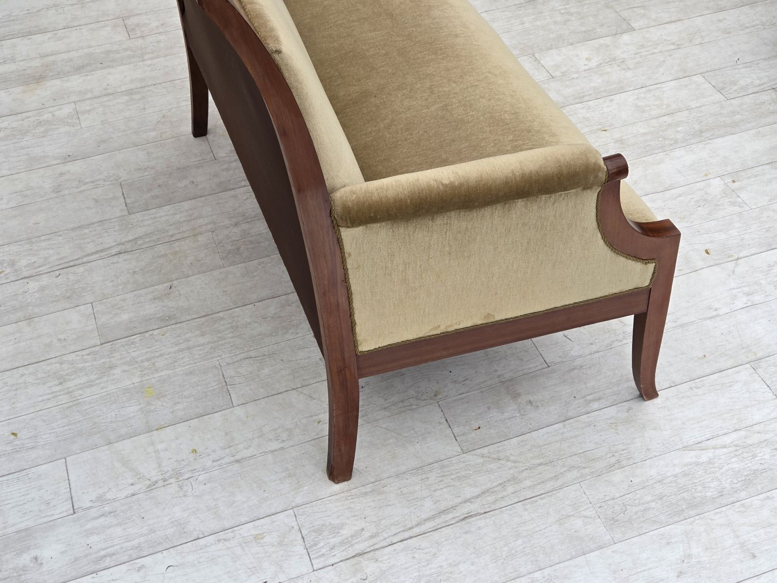 1770.0 1950s, 2 Seater Danish Highback Sofa, Furniture Velour, Laqered Teak Wood. photo