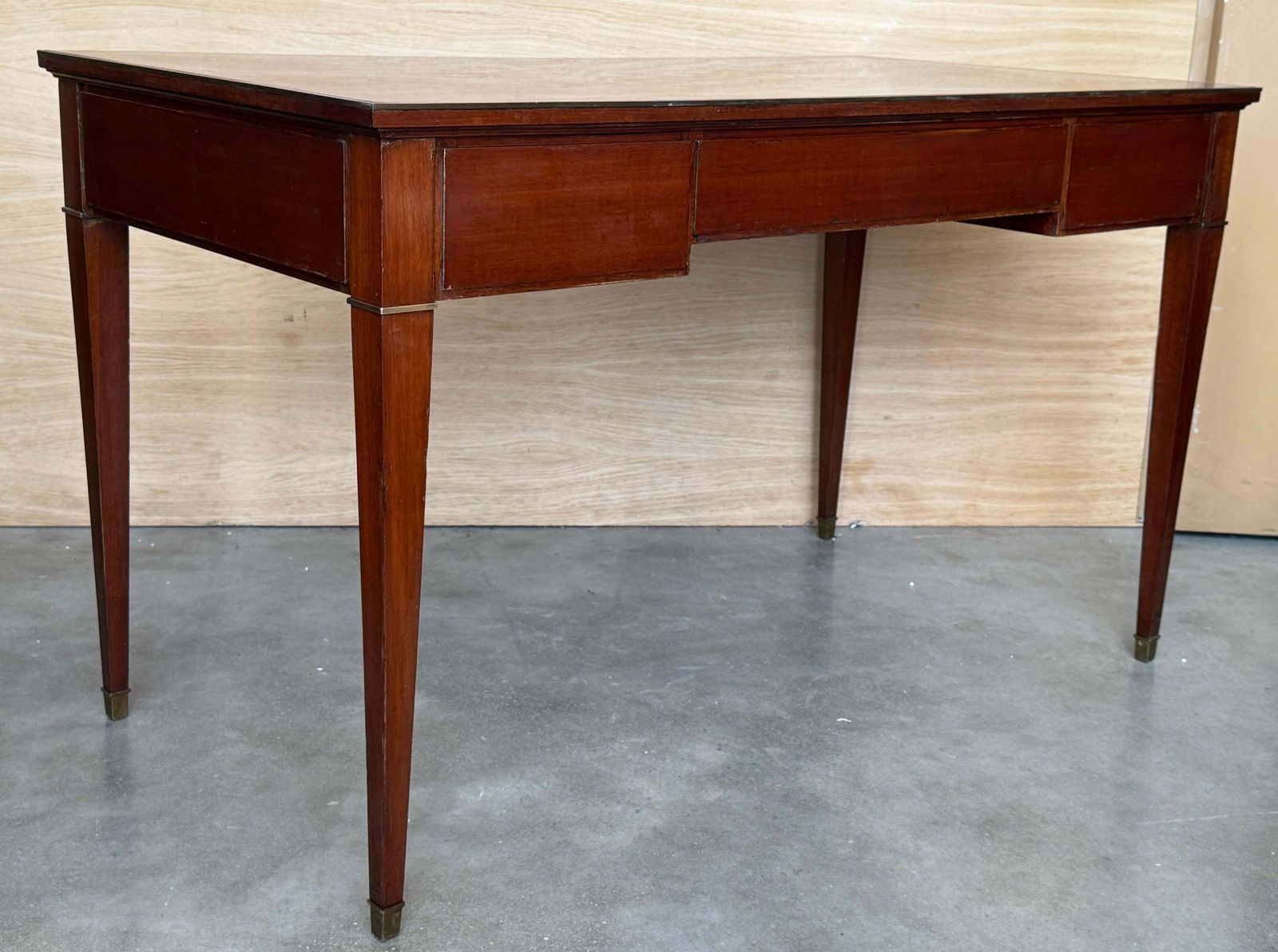 Antique Neoclassical Mahogany Writing Desk With Brass Inlays And Three Drawers photo furniture