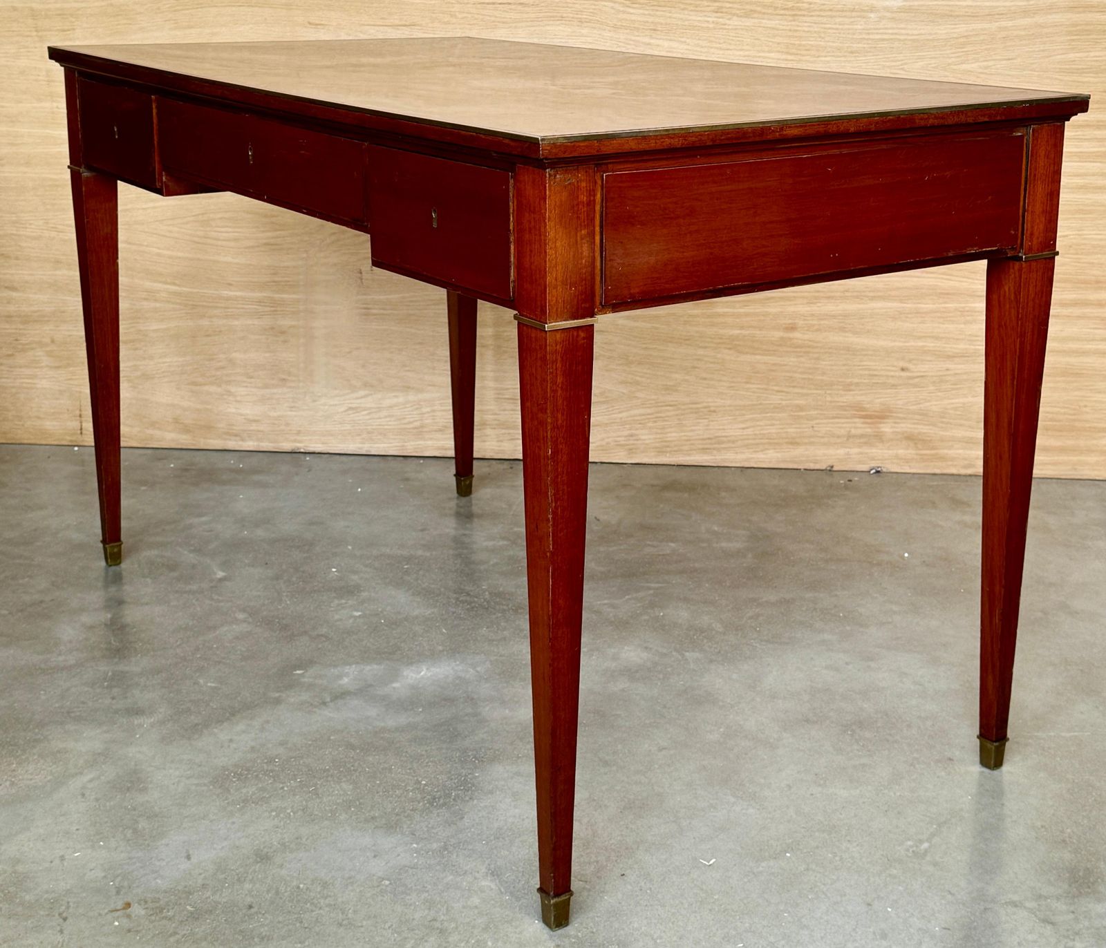 Antique Neoclassical Mahogany Writing Desk With Brass Inlays And Three Drawers photo 3114.0