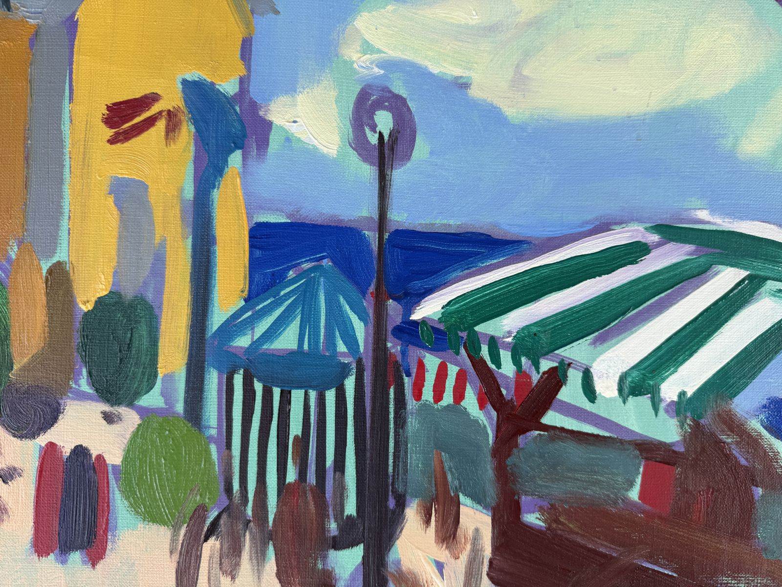 Elisabeth Ollé Curiel, Promenade méditerranéenne animée avec terrasses de café et personnages, huile sur toile, années 2000 photo 1000.0