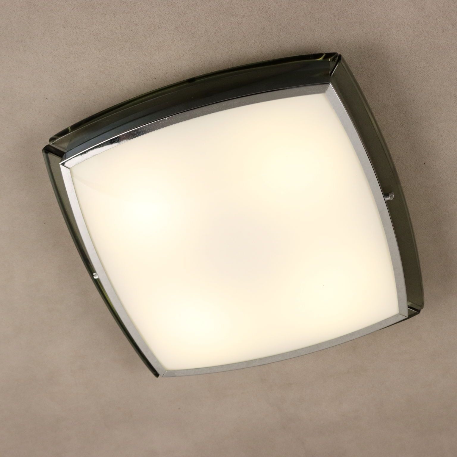 Vintage plafondlamp glas aluminium design Italië jaren 1970